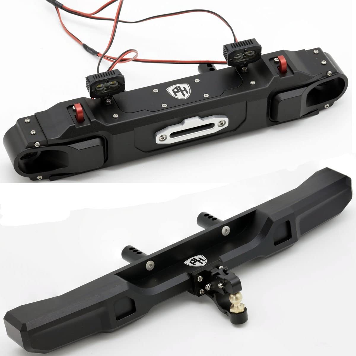 Powerhobby Axial SCX6 CNC Aluminum Front & Rear Bumpers with LED Lights - Heavy Duty Off-Road Protection for RC Crawler Trucks - Perfect for Rock Crawling & Trail Adventures