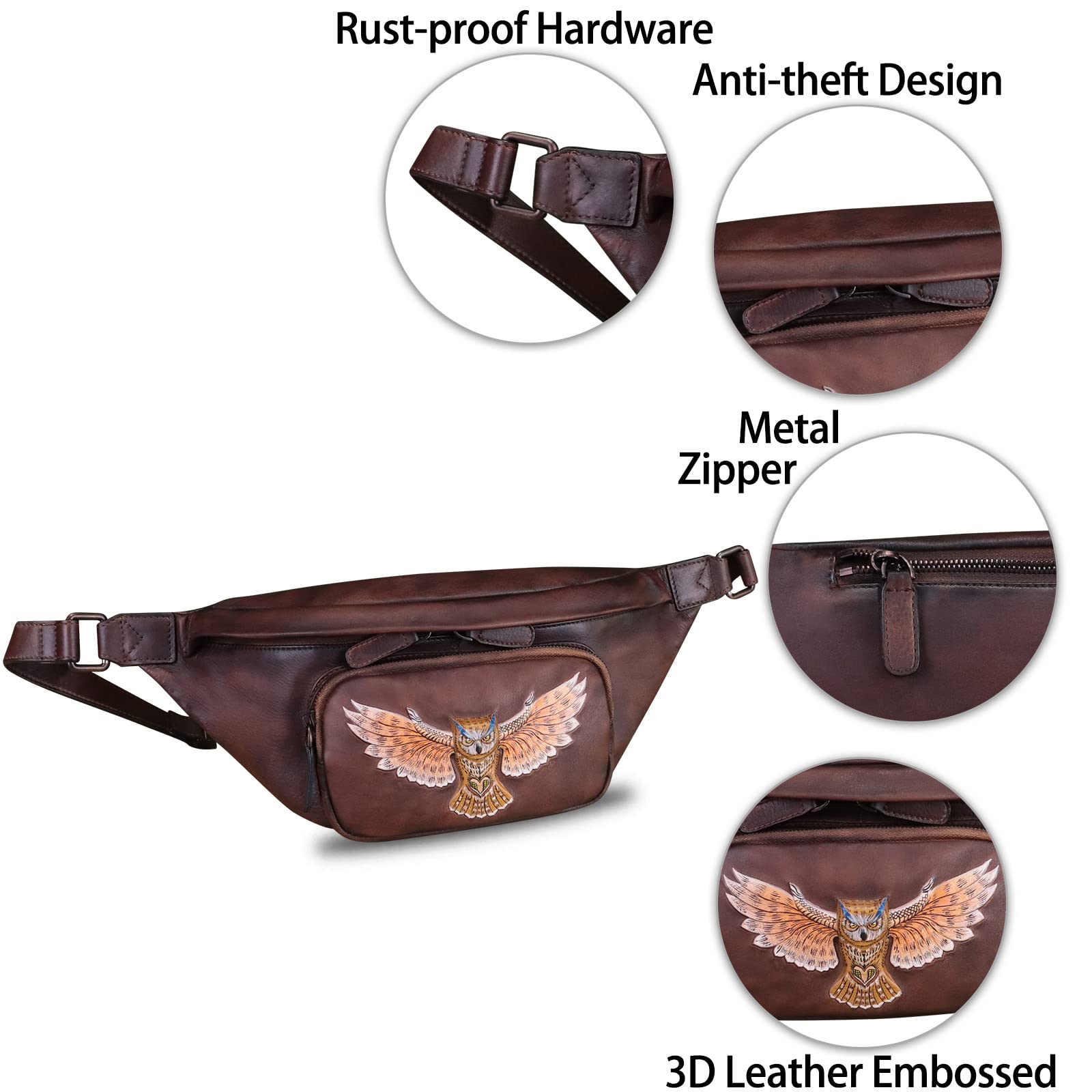 Genuine Leather Waist Bag Fanny Pack for Men & Women - Multifunctional Travel Pouch with Multiple Pockets - Perfect for Hiking, Running, Cycling & Outdoor Adventures (Coffee Brown)