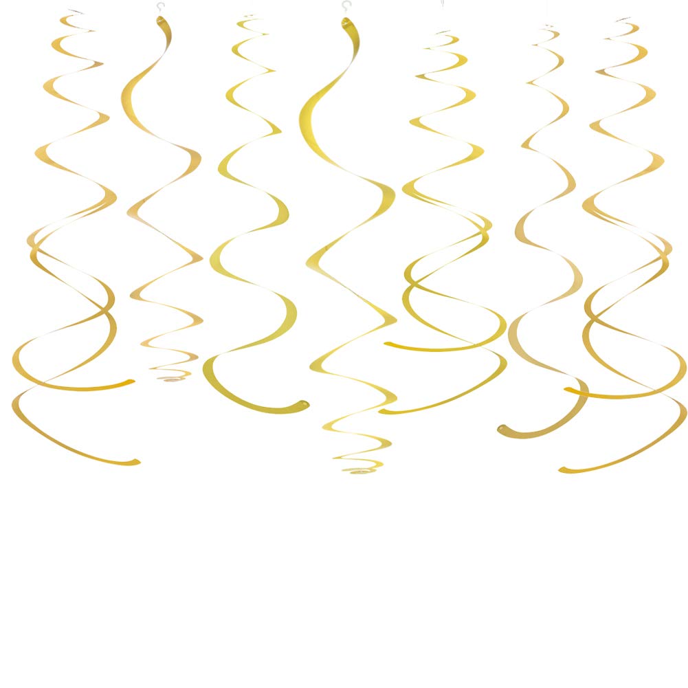 Gold Party Hanging Swirl Decorations - 28 Pack Plastic Streamers for Ceiling - Perfect for Birthday, Wedding, Baby Shower & Holiday Party Decorations