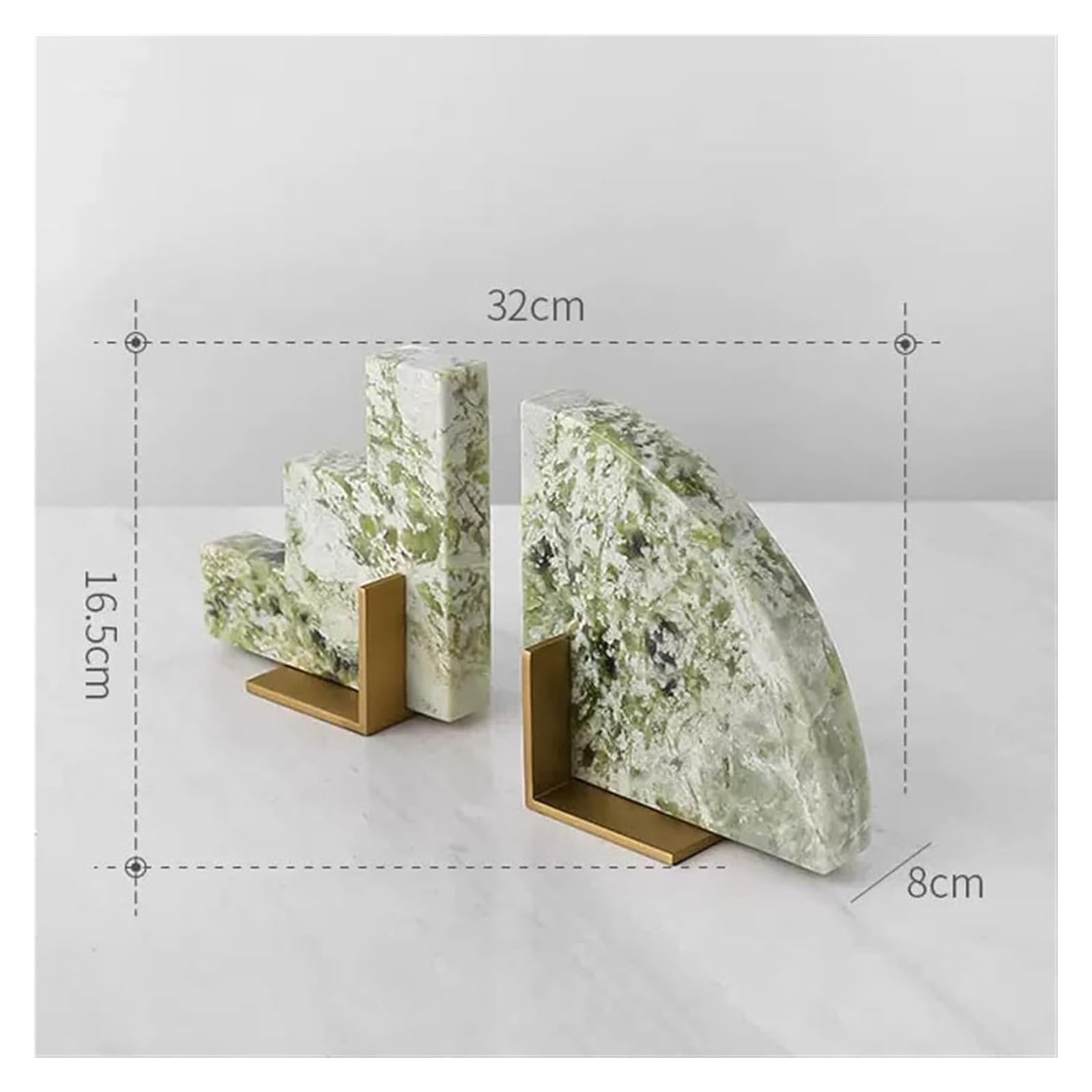 Geometric Marble & Brass Bookends - Decorative Office Desk & Bookshelf Organizer for Home, Office, or Library | Stylish Book Stand & Shelf Decor Accessory