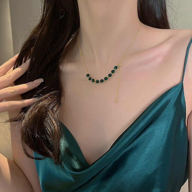 Dainty Green CZ Adjustable Chain Necklace | Elegant Jewelry for Women | Perfect for Parties, Weddings & Everyday Wear | HN2329