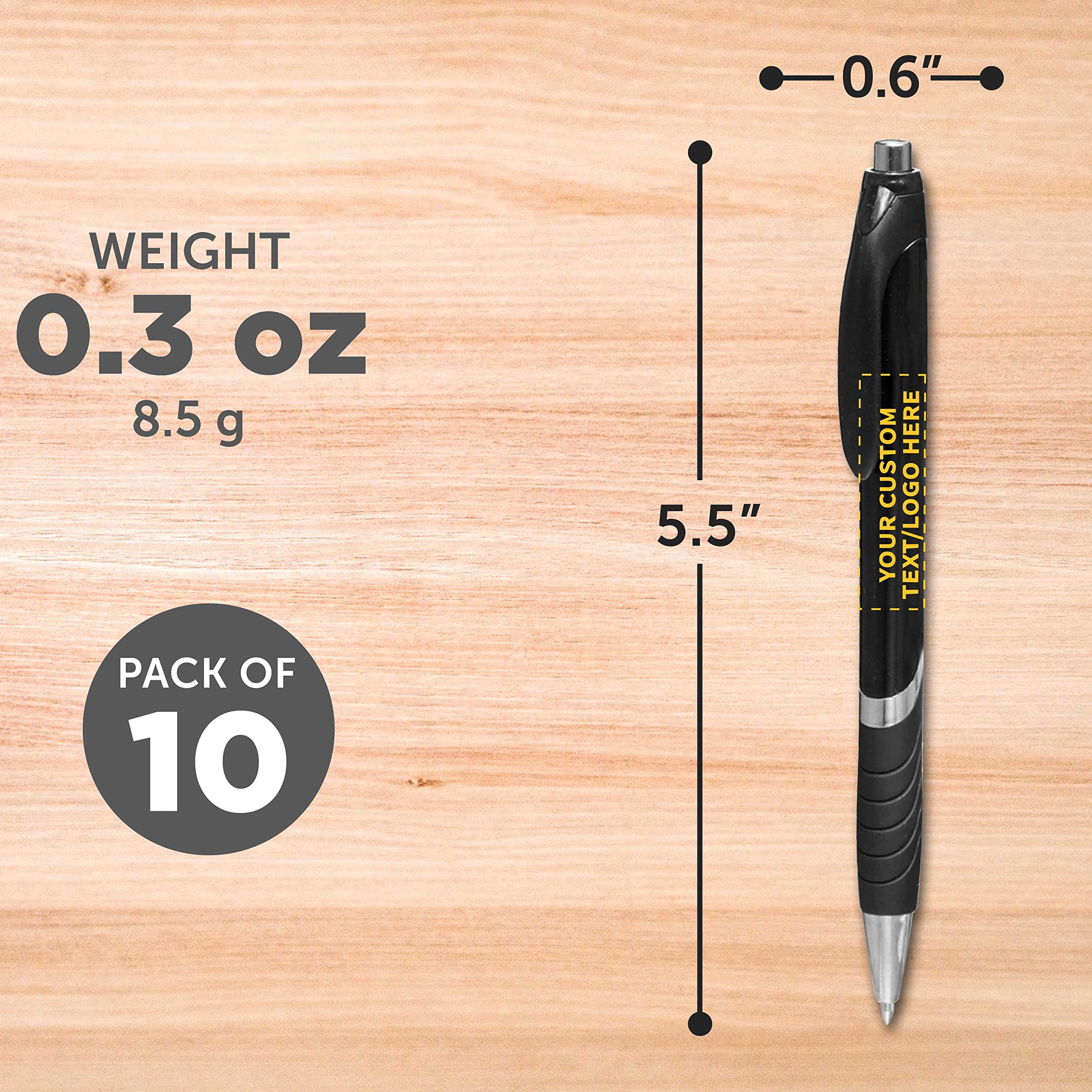Customizable Ballpoint Pens with Rubber Grip - 10 Pack Bulk Office Supplies - Black Ink Soft Touch Plastic Pens for Business, School & Gifts - Personalized Text & Logo Printing