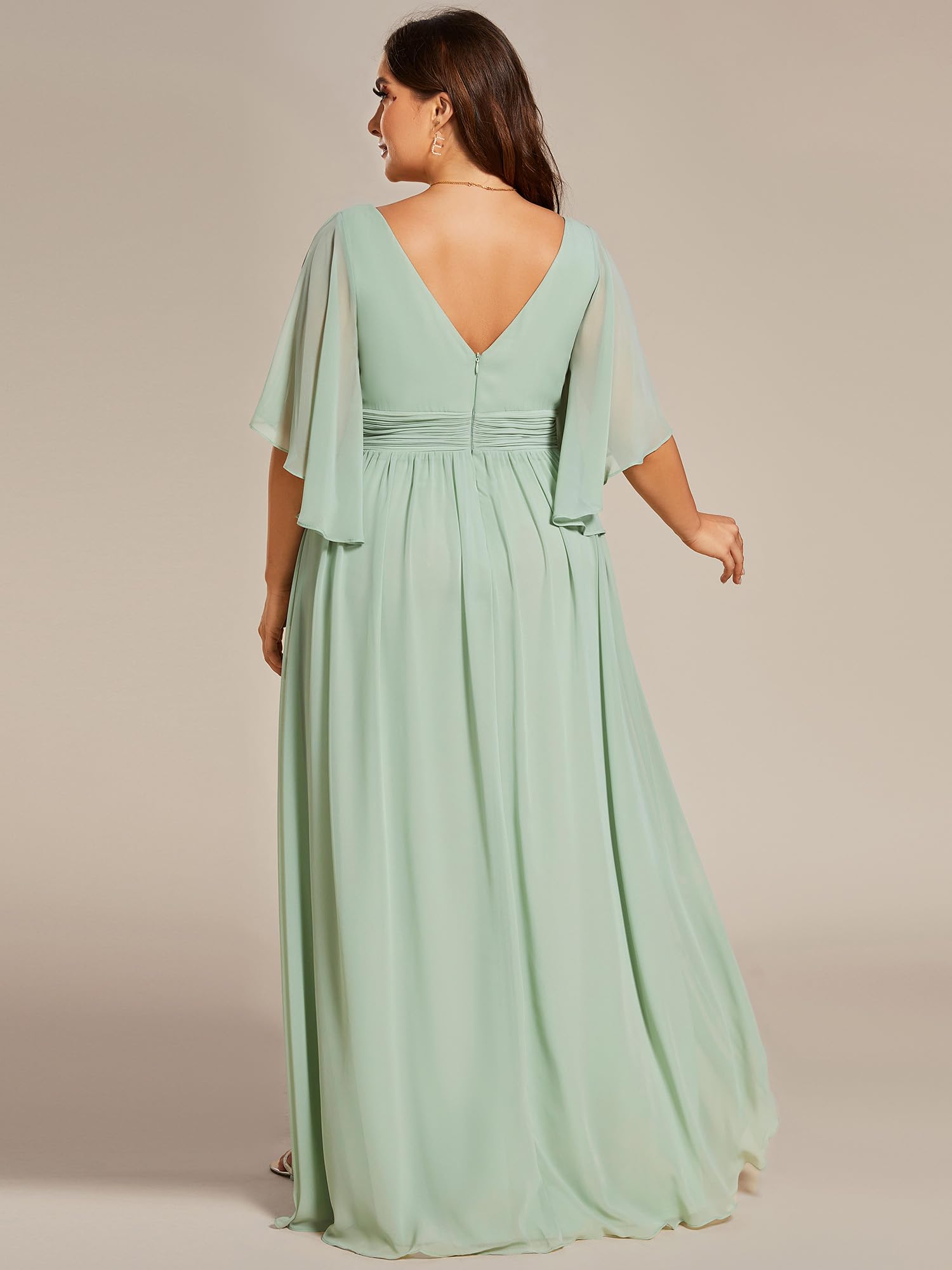 Ever-Pretty Plus Size Women's V-Neck A-Line Floor-Length Bridesmaid Dress with Slit & Half Sleeves (Style 01886-DA) - Perfect for Weddings, Formal Events & Special Occasions