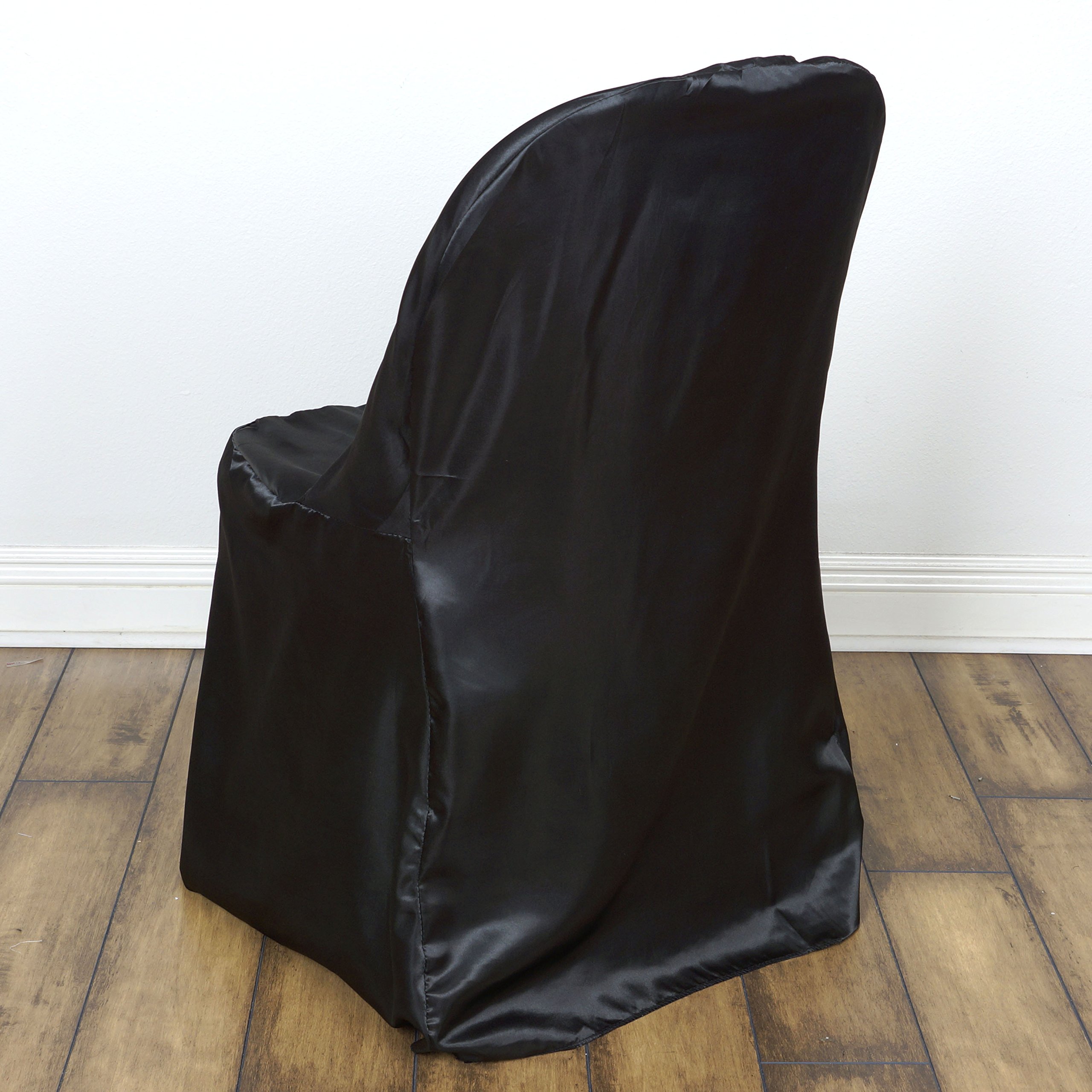 50 Pack Black Satin Folding Chair Covers - Elegant Party Wedding Chair Slipcovers for Reception, Banquet, Ceremony & Dining Decorations - Wrinkle Resistant & Washable Fabric for Indoor/Outdoor Events