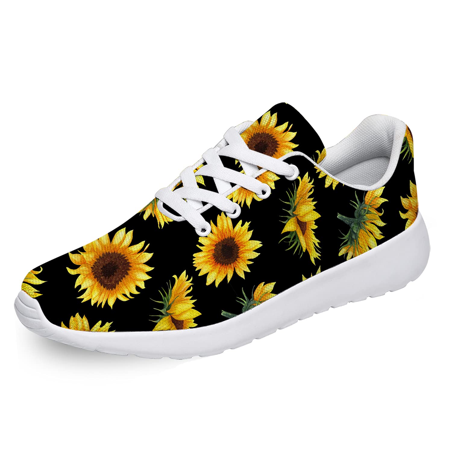 Sunflower Print Running Shoes for Men & Women - Lightweight Walking Tennis Sneakers with Floral Graphic Design - Size 13 Men/15.5 Women in White - Perfect for Jogging, Gym Workouts & Summer Outdoor Activities