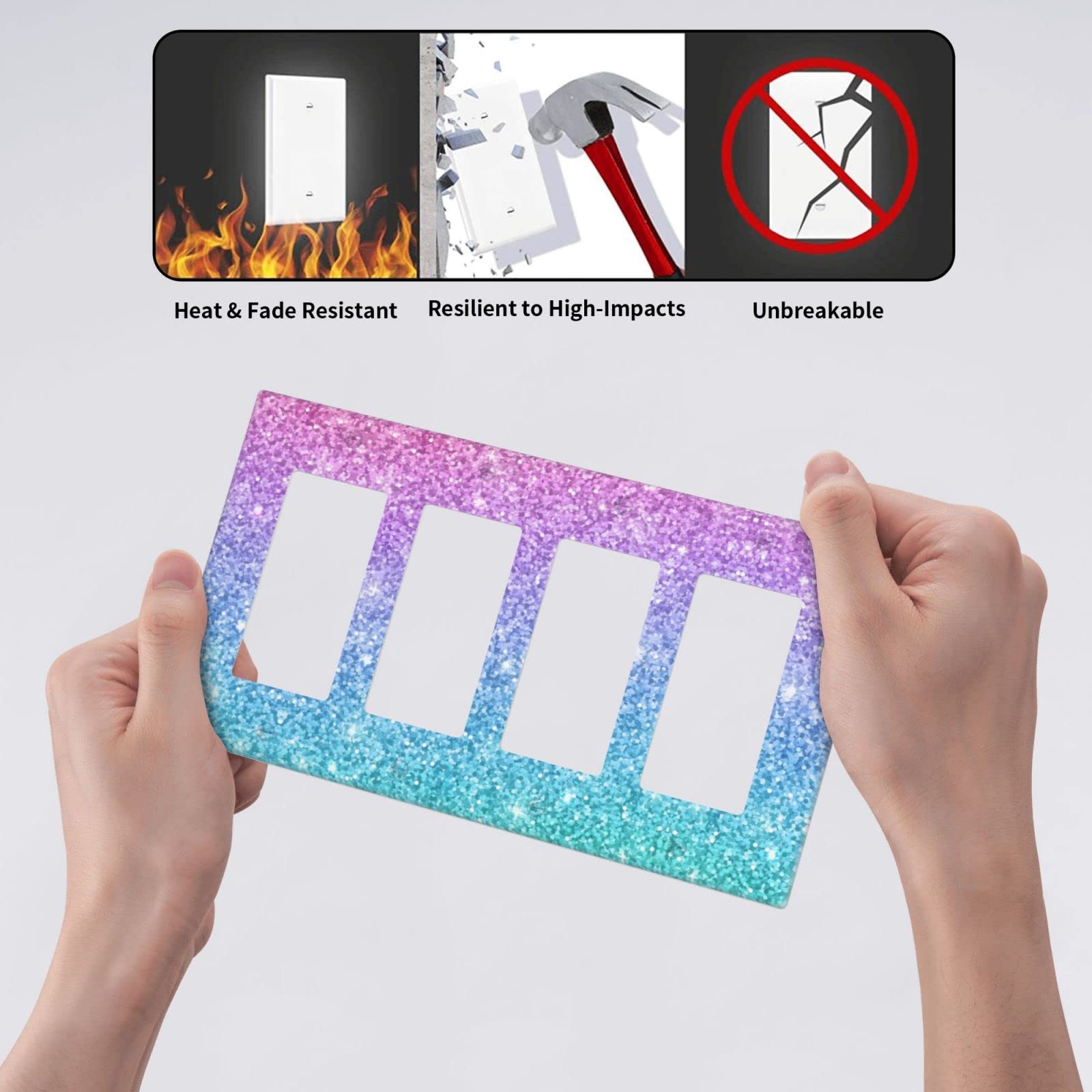 Pink and Blue Light Switch Cover Wall Plate - 4-Gang Decorator Style (1 Pack) - Perfect for Bedroom, Nursery, and Home Decor Upgrade