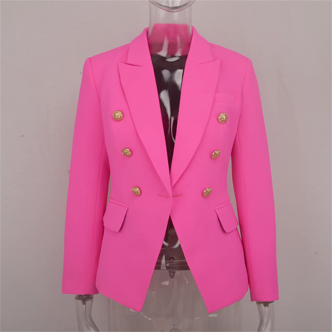 Stylish Pink Women's Fashion Blazer with Metal Buttons - Slim Fit Elegant Jacket for Office, Party & Formal Occasions