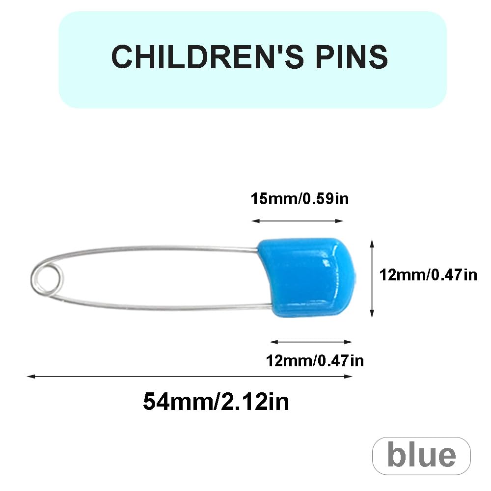 50 Pcs Baby Diaper Safety Pins - Plastic Head Nappy Pins with Lock for Secure Fastening (Blue) - Ideal for Cloth Diapers & Baby Care