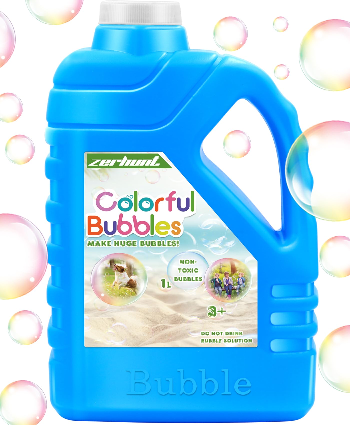 Zerhunt Bubble Solution for Kids - 33.8OZ Concentrated Refill for Bubble Machines, Giant Bubble Wands & Bubble Guns | Perfect for Birthday Parties, Weddings & Outdoor Play (Blue)