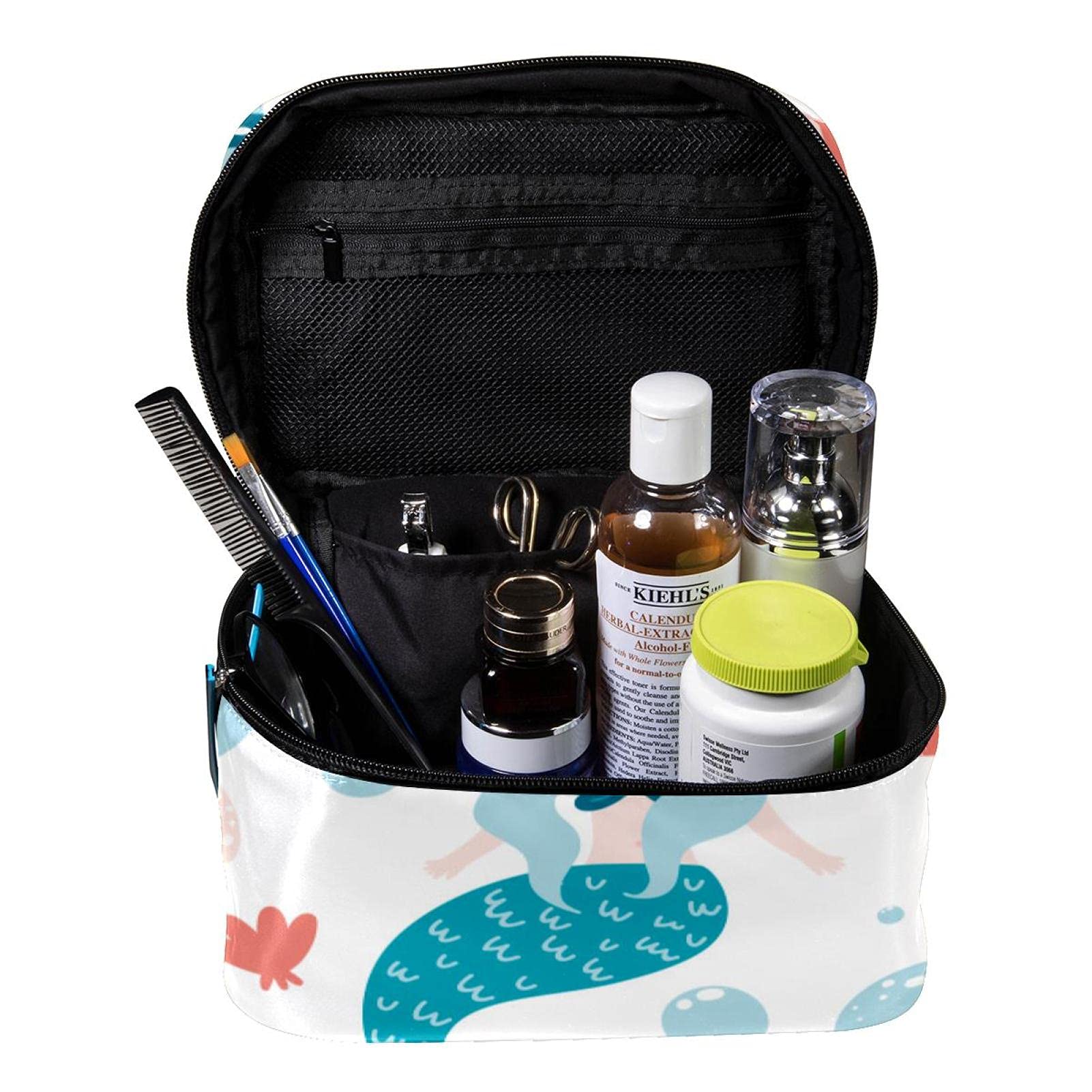 **Stylish Large Mermaid Octopus Crab Travel Makeup Bag – Waterproof Cosmetic Organizer with Zipper for Women & Girls – Perfect for Beach Trips, Travel, and Daily Makeup Storage**
