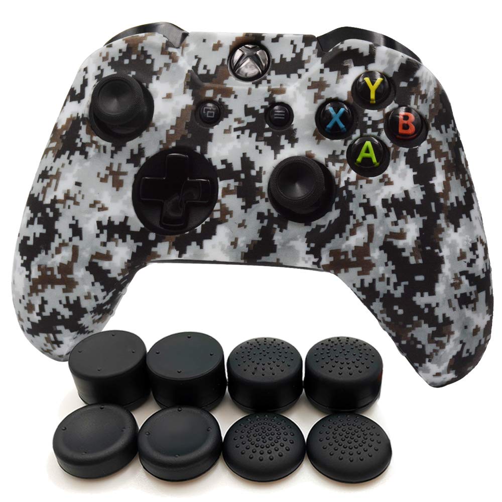 Anti-Slip Soft Silicone Cover Skin Set for Microsoft Xbox One Controller - 1pc Mosaic Camo Skin + 8pc Thumb Grip Caps - Enhanced Grip for Gaming, Protection from Drops & Sweat - Perfect for Xbox One Gamers, Esports & Long Gaming Sessions