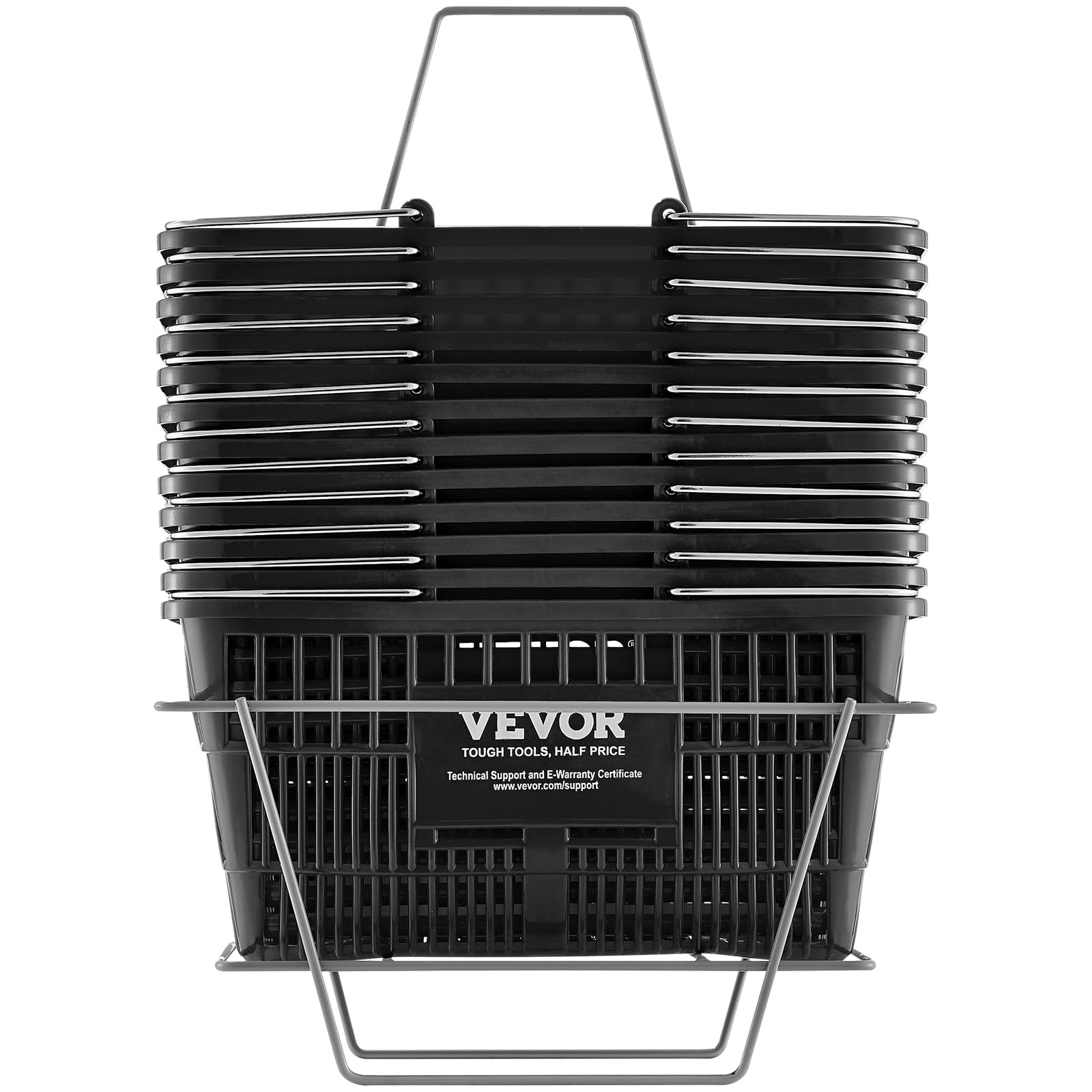 VEVOR 12-Pack 21L Durable Plastic Shopping Baskets with Metal Handles & Stand - 16.73 x 12.01 x 8.58 Inch Portable Grocery Baskets for Retail Stores, Supermarkets & Shopping - Perfect for Quick Checkouts & Organized Displays (Black)