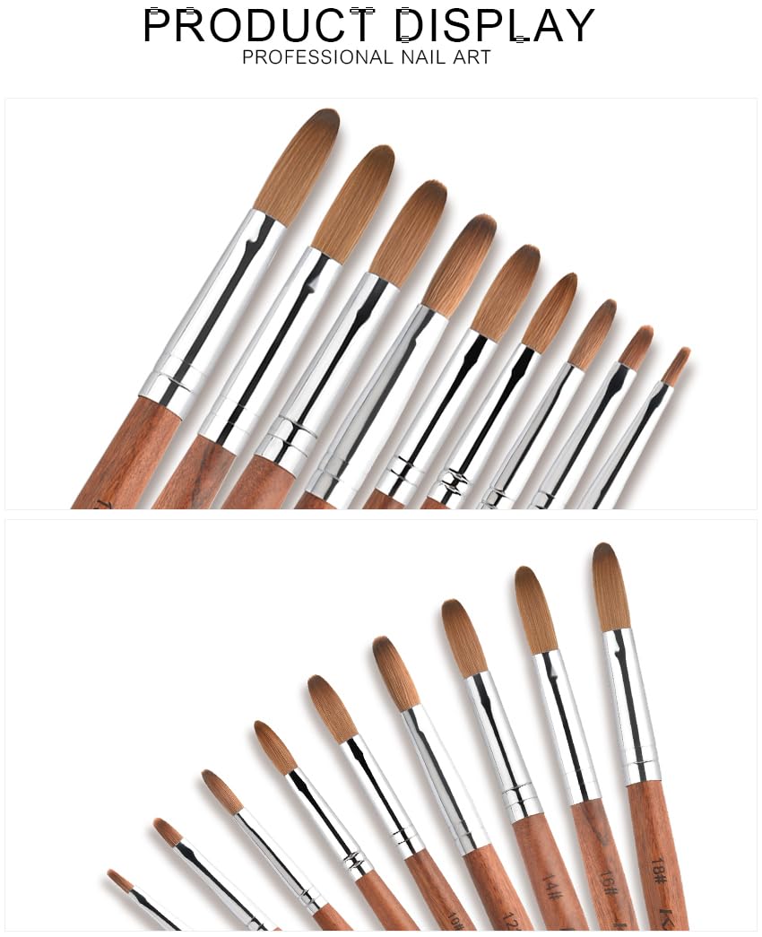 Professional Kolinsky Acrylic Nail Brush #10 - Red Wooden Handle Salon Nail Art Brush for Acrylic & Gel Nail Extensions - Perfect for Manicurists, Nail Technicians & DIY Nail Enthusiasts at Home or Salon