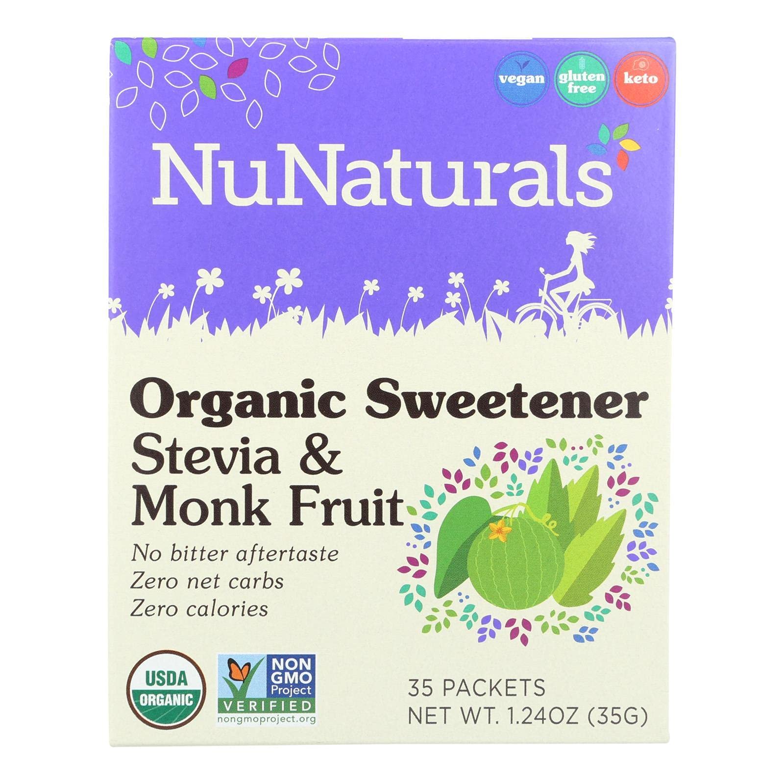 Nunaturals Stevia and Monk Fruit Sweetener Packets - 35 Count (1 Each) | Natural Zero Calorie Sugar Substitute for Coffee, Tea, Baking & Healthy Lifestyle