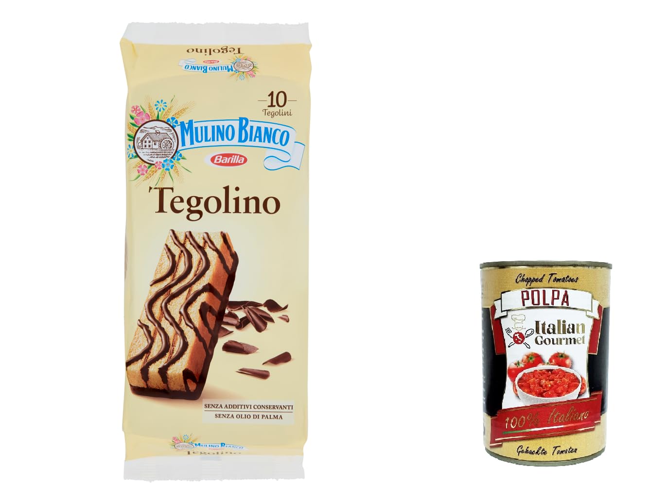 6-Pack Mulino Bianco Tegolini with Lean Cocoa Cream - 10 Delicious Italian Cake Snacks (350g) + Premium Italian Gourmet Polpa (400g) | Perfect for Breakfast, Afternoon Tea & Gift Giving