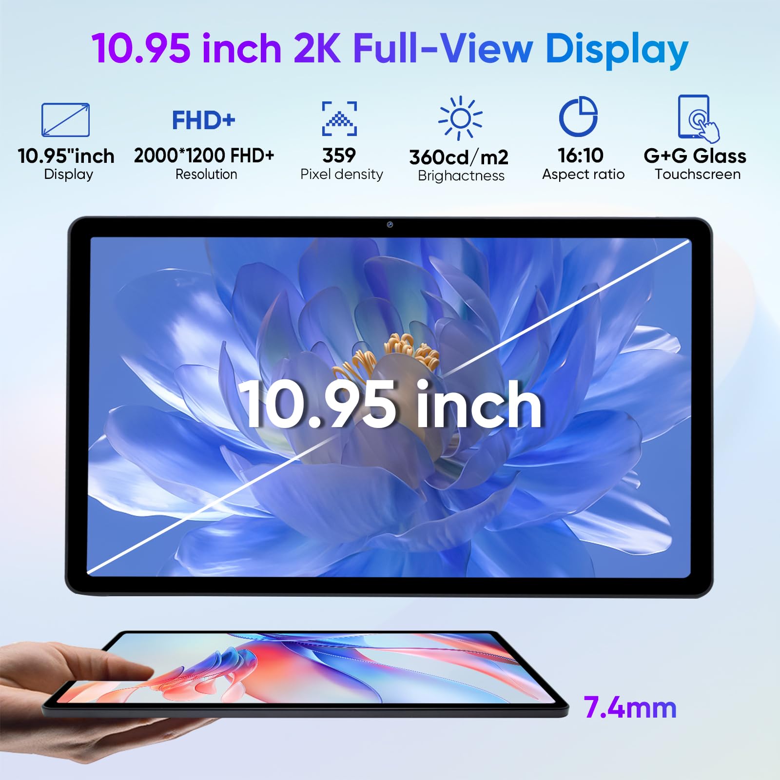 Weelikeit 10.95 Inch Android 13 Tablet - Octa-Core 6GB RAM 128GB ROM (Expandable to 1TB), 2K FHD Display, 7000mAh Battery, Dual Camera (5MP+13MP), 5G WiFi, Bluetooth 5.0, GPS - Perfect for Gaming, Streaming & Productivity