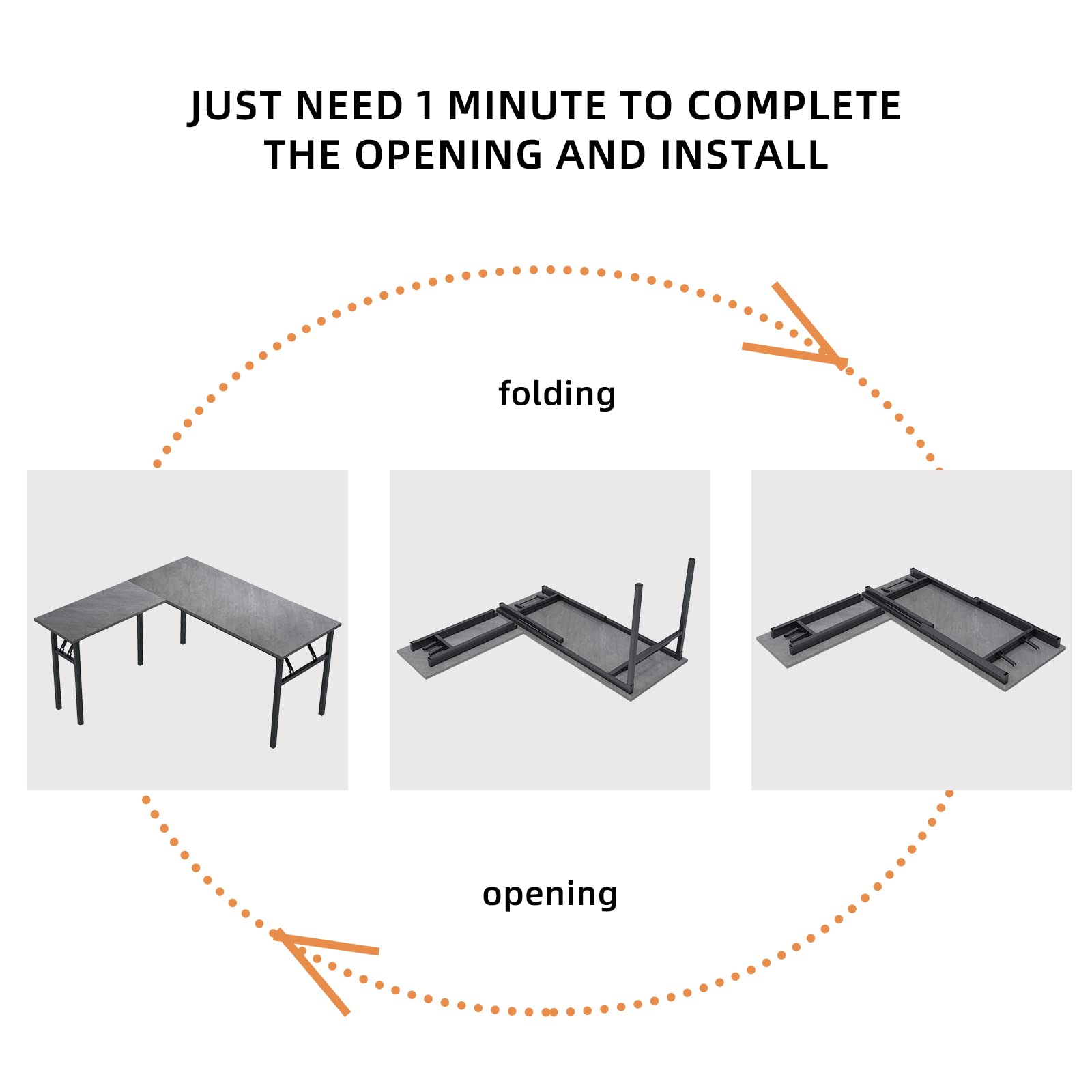 DlandHome L-Shaped Corner Desk - Large Computer Desk with Folding Table for Home Office, Workstation (Grey) | Perfect for Small Spaces, Gaming Setup & Remote Work