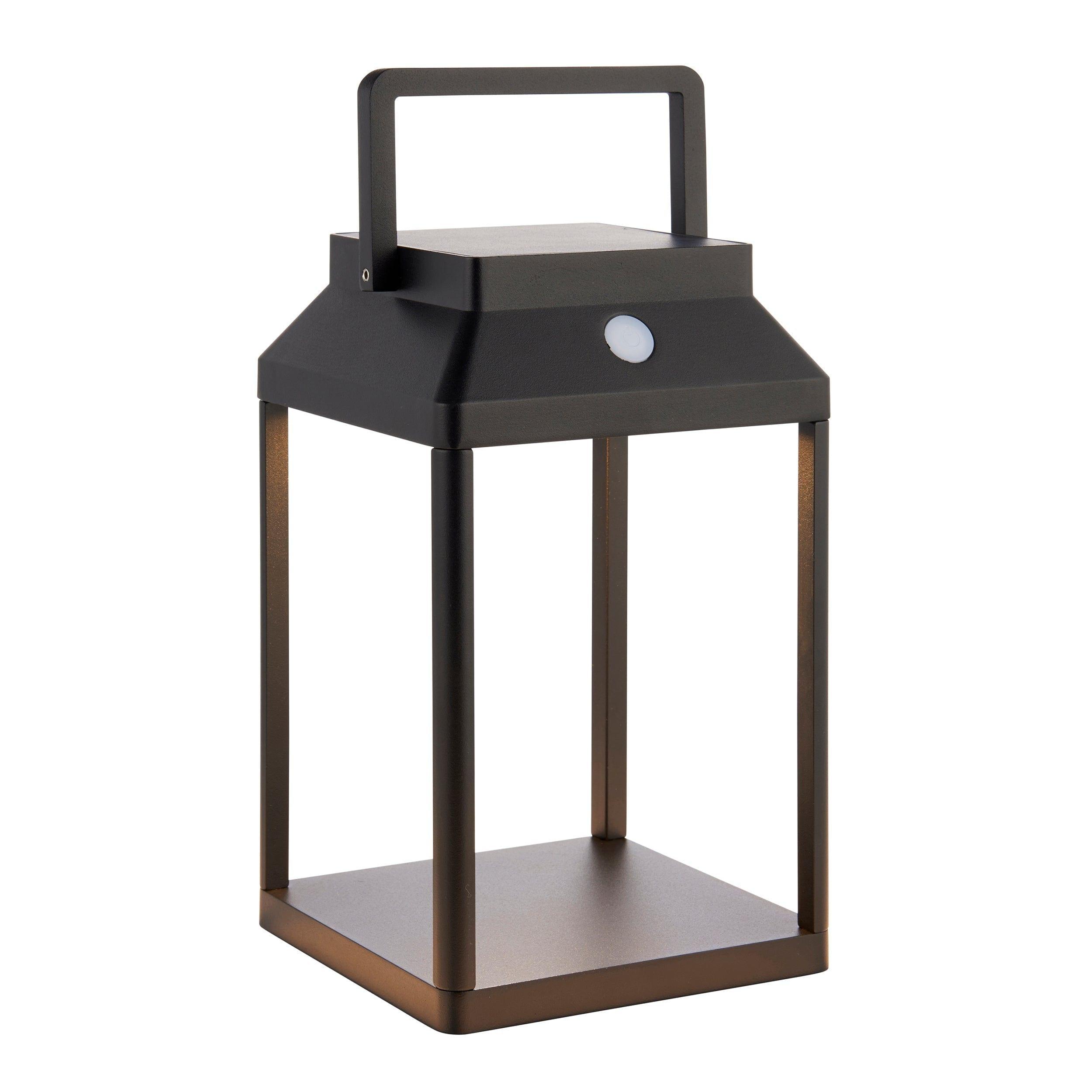 Solar Powered Outdoor Table Lamp - 1 Light Black Endon Lantern for Patio, Garden, and Backyard Decor