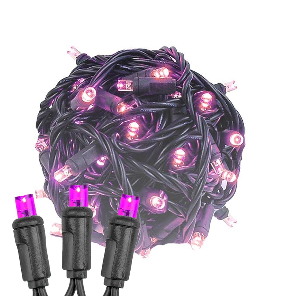 50 LED Christmas Mini Lights - Pink Outdoor String Lights with Black Wire (11 Feet) for Holiday Decor, Party, Patio, Garden & Wedding Lighting