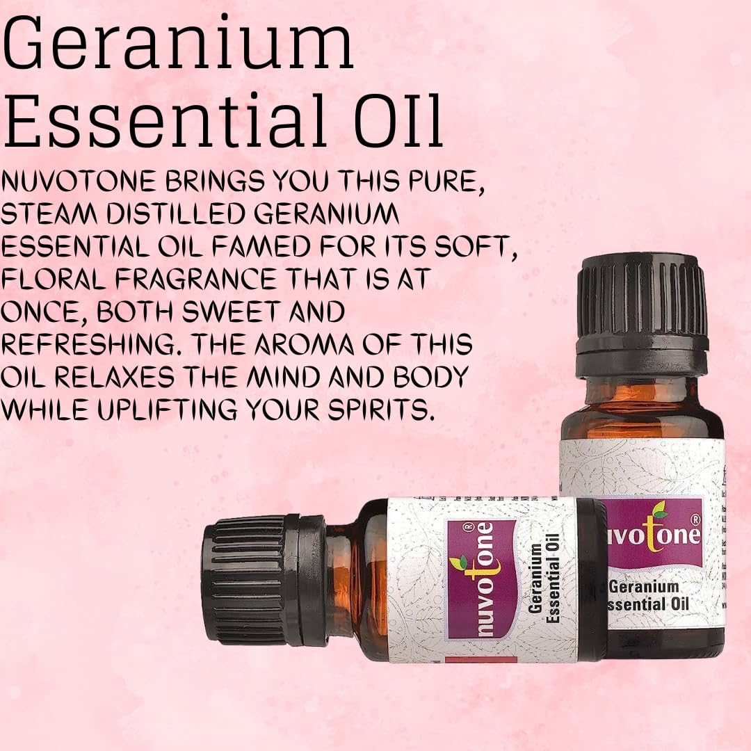 Pure Nuvotone Geranium Essential Oil - 100% Natural, Paraben & Sulfate Free, Cruelty-Free & Vegan Certified | Perfect for Aromatherapy, Skincare & Relaxation