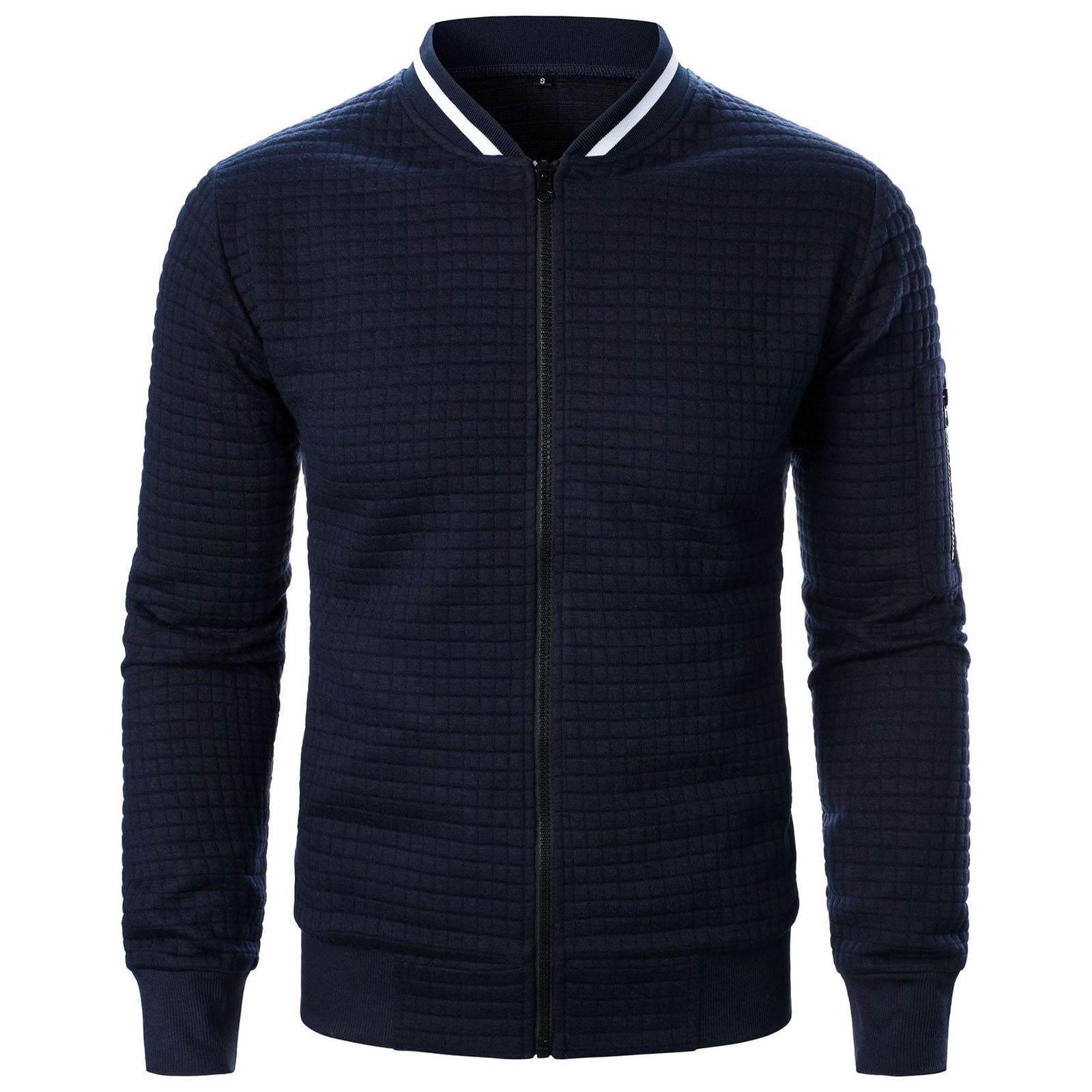 Men's Lightweight Varsity Jacket - Full Zip Waffle Bomber Jacket with Zipper Pockets | Casual Sports Coat for Outdoor Activities & Streetwear Fashion
