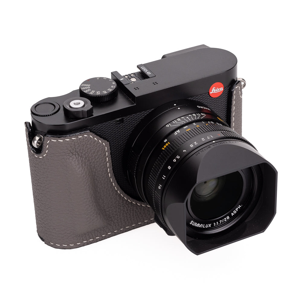 Arte di Mano Leica Q3 Half Case (Type 1 SD, Screw Secured) - Premium Shrunken Calf Gray Leather Camera Cover for Enhanced Protection | Perfect for Travel, Street & Professional Photography