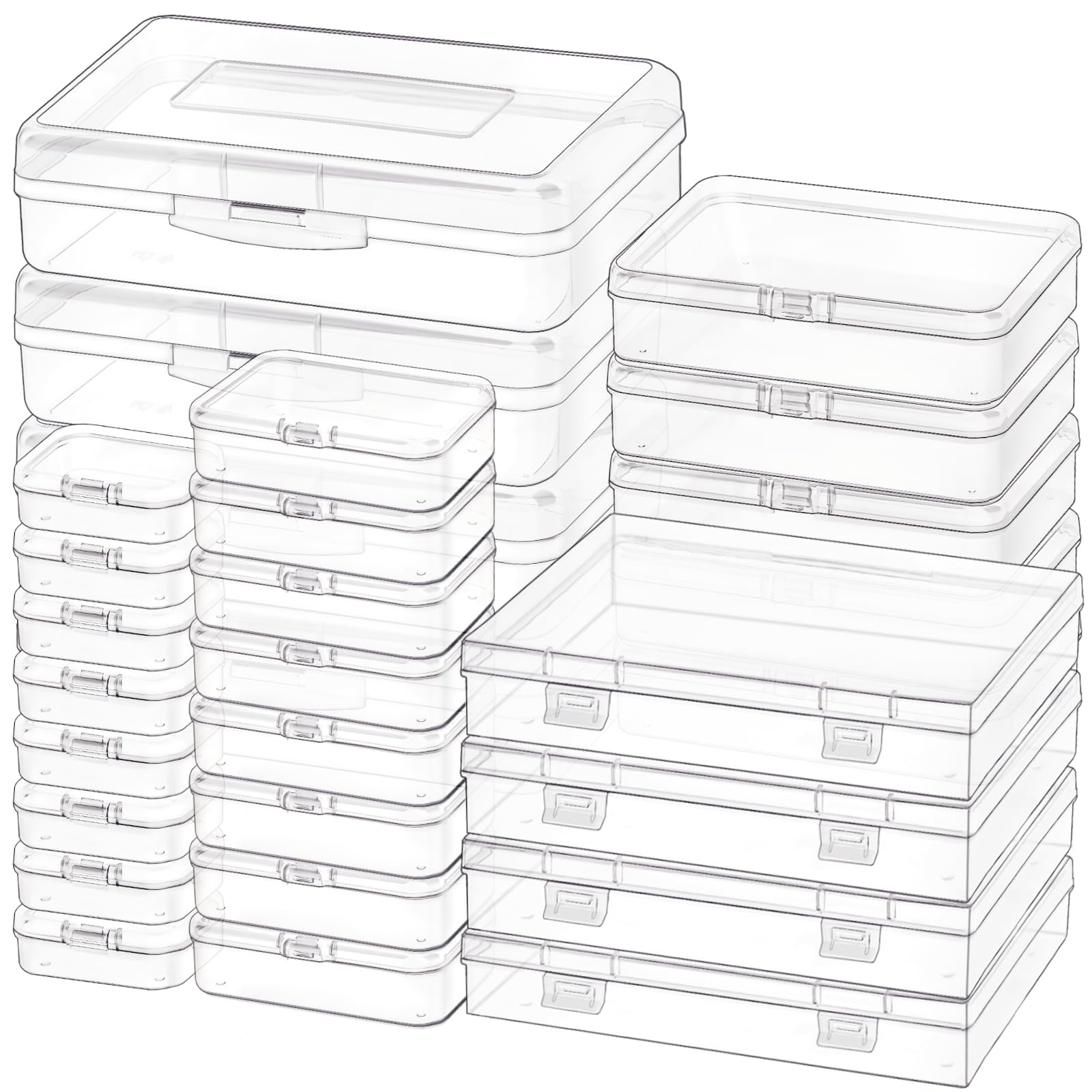 28-Pack Clear Plastic Storage Containers with Hinged Lids - Mixed Size Rectangular Mini Boxes for Beads, Jewelry & Craft Organization | Perfect for DIY Projects, Small Item Storage & Art Supplies