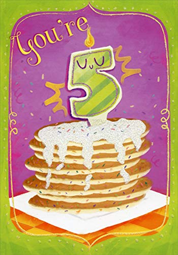 Designer Greetings Pancakes with Sparkling Icing - 5th Birthday Card for Girls | Perfect for Birthday Parties, Gift Giving & Milestone Celebrations