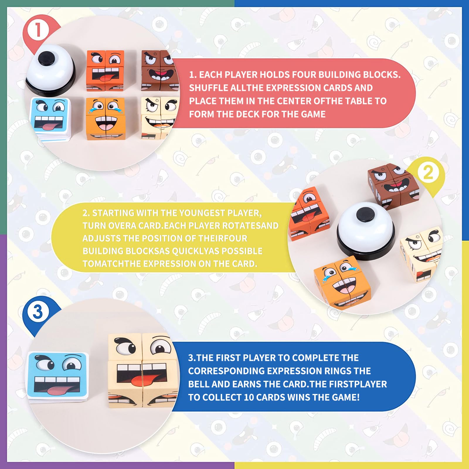 Montessori Interactive Emoji Wooden Block Puzzle Set - Changeable Face Expression Cubes, Building Construction Toy for Kids - Perfect for Early Learning, Emotional Development & Creative Play at Home or School