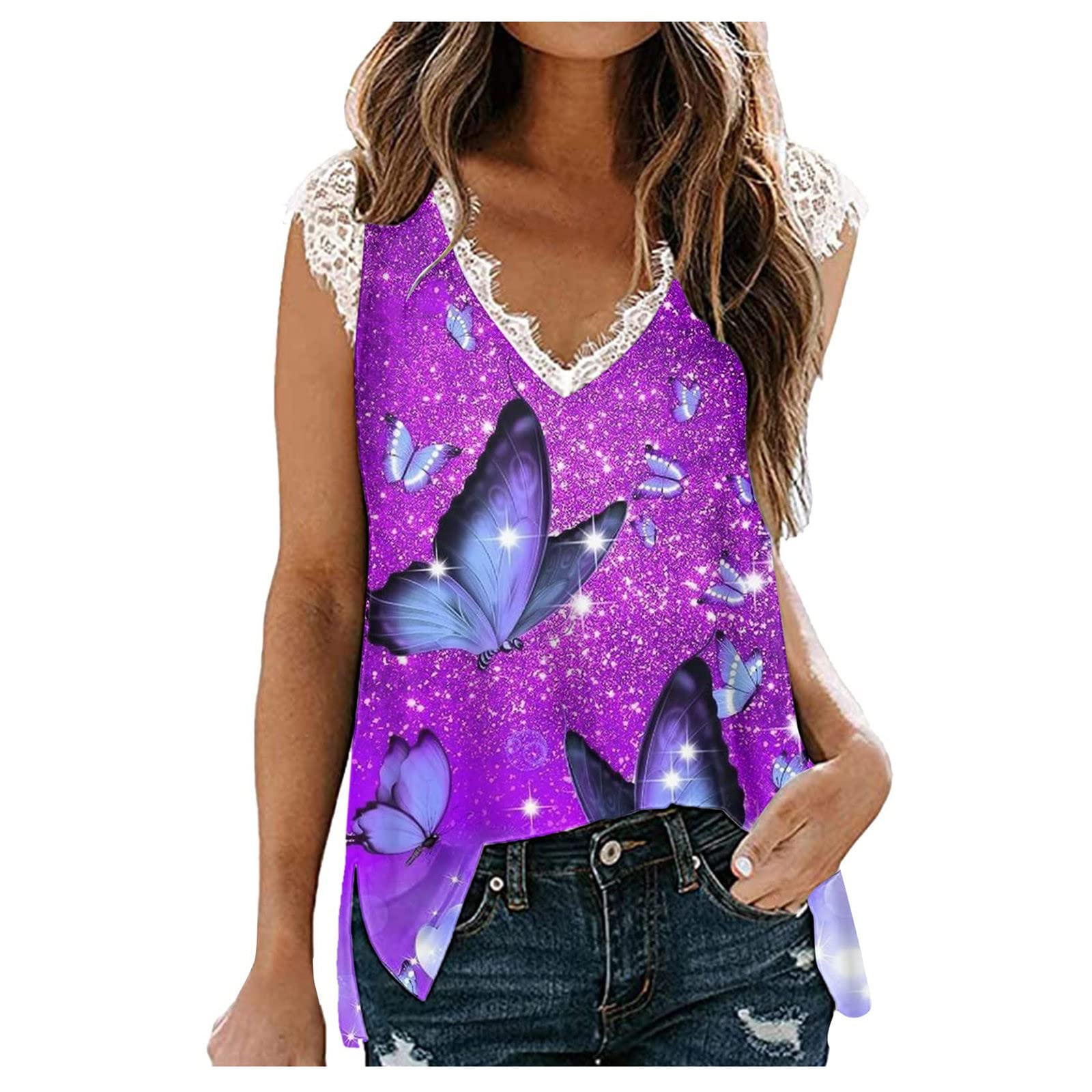 Trendy Women's Slim Fit Sleeveless Lace Vest Tank Top - Casual Printed Basic Blouse for Summer, Gym, and Beach Wear