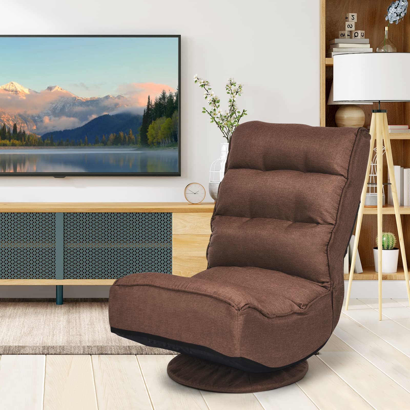 COSTWAY Folding Floor Chair - Adjustable 5-Position Gaming & Lounge Chair with 360° Swivel, Removable Cover & Padded Backrest - Multi-Purpose Seating for Living Room, TV Watching, Reading & Gaming - Perfect for Small Spaces, Dorm Rooms & Coffee Breaks