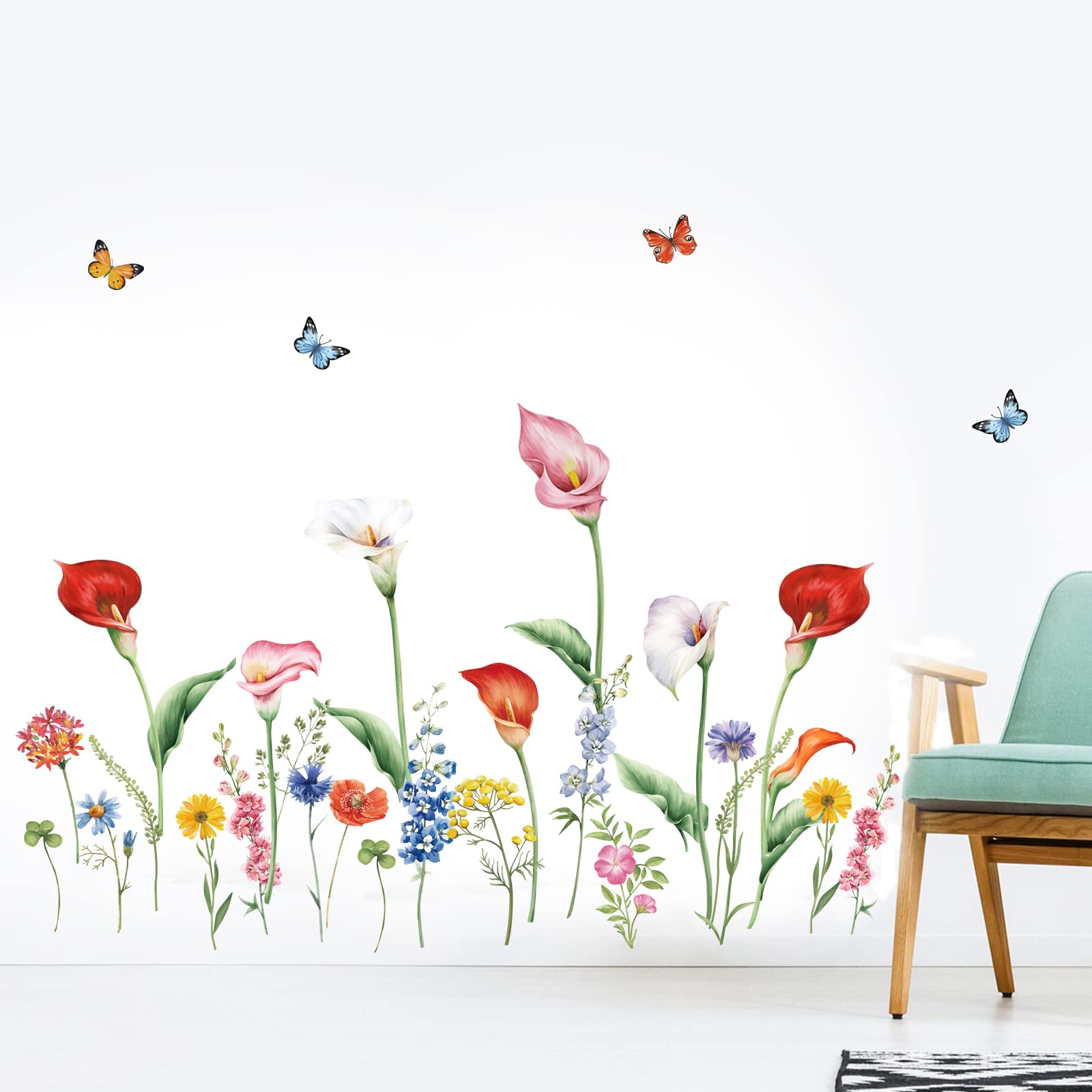 Calla Lily Wall Decals - Flower Grass Stickers for Living Room & Bedroom Decor