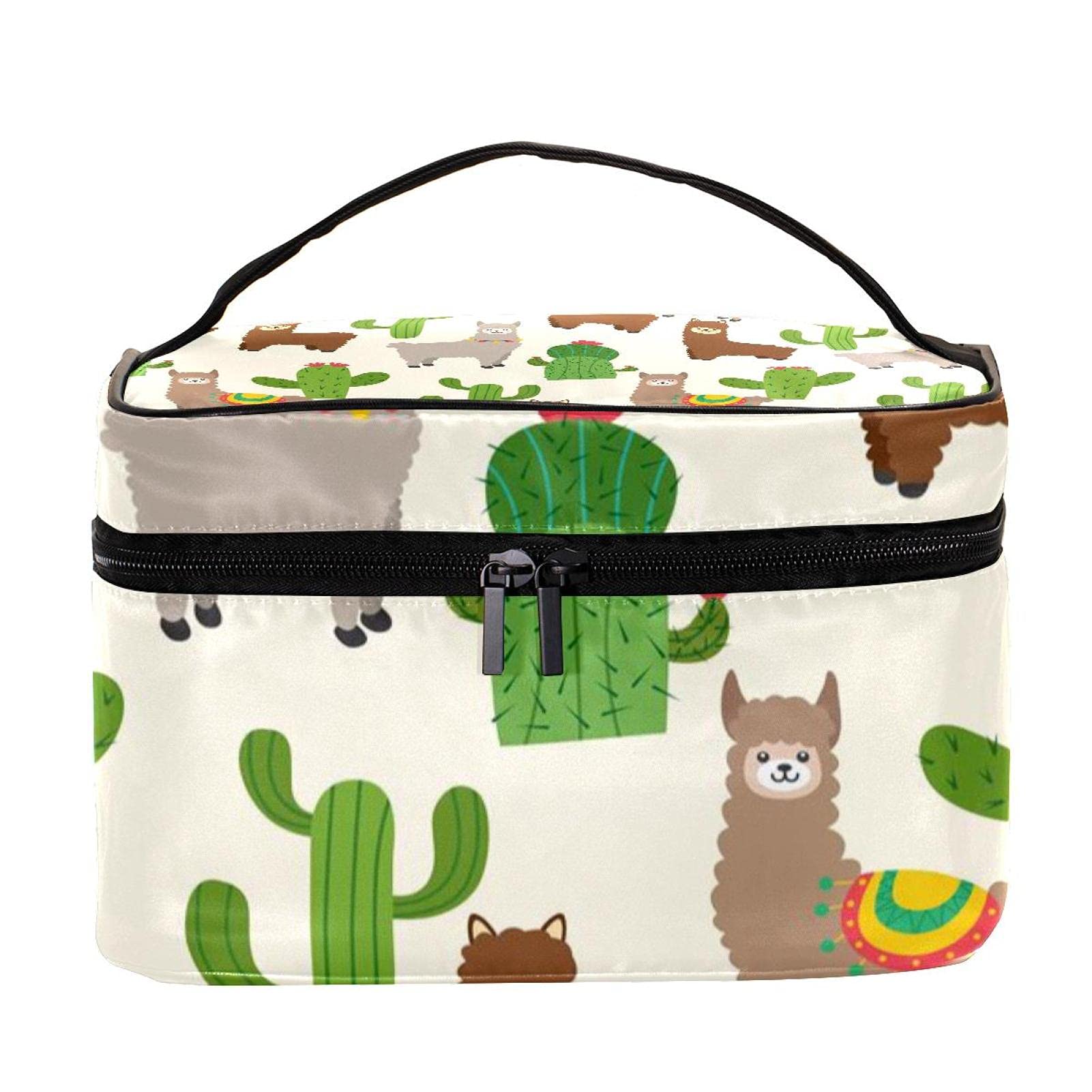 Premium Brown & Grey Alpaca Llama Cactus Print Travel Makeup Bag - Large Waterproof Cosmetic Organizer with Zipper for Women & Girls | Perfect for Vacation, Gym, Beach & Daily Essentials Storage