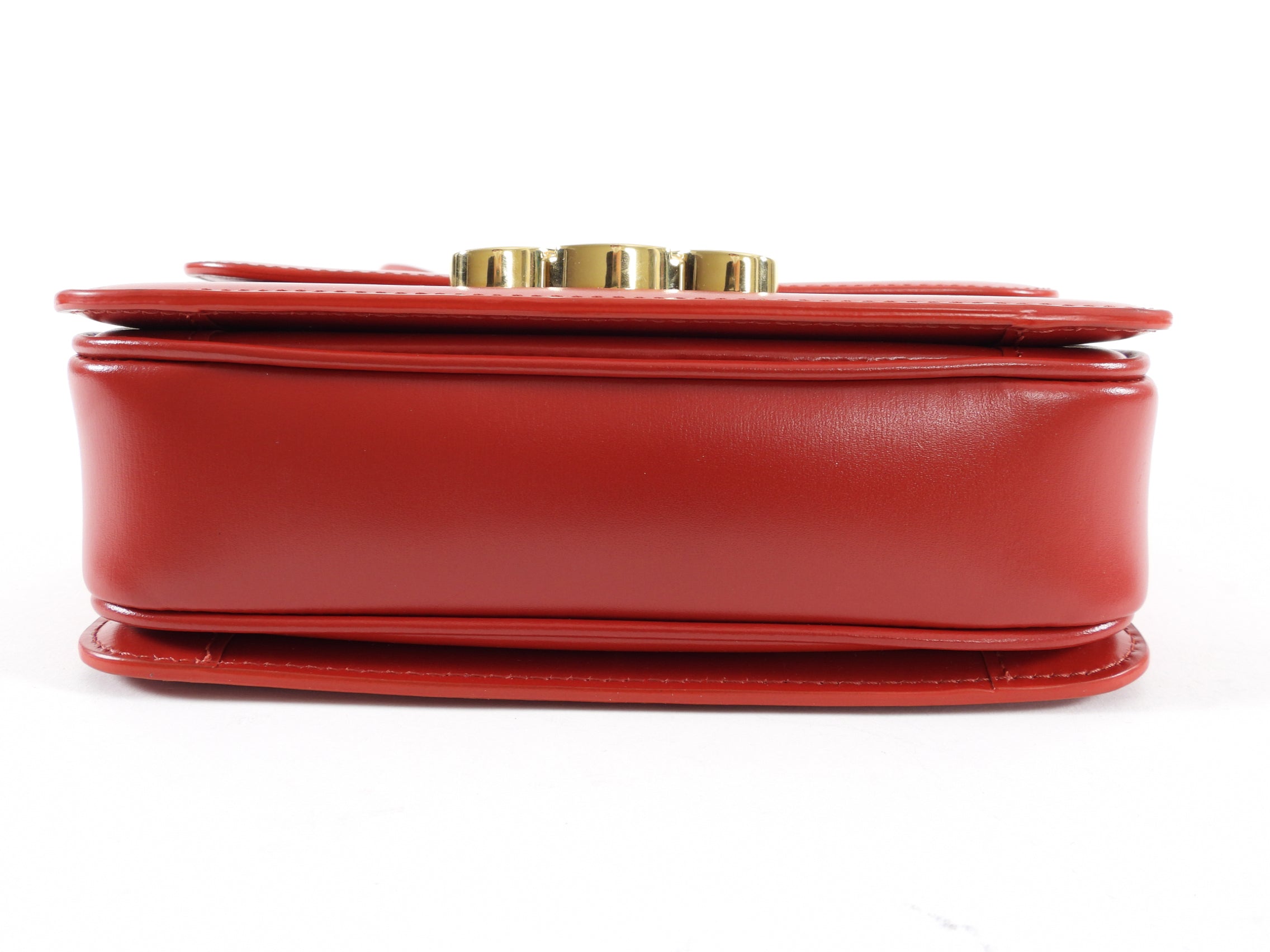 Celine Red Teen Triomphe Bag in Shiny Calfskin Leather - Luxury Crossbody Purse for Women, Perfect for Date Night & Evening Events