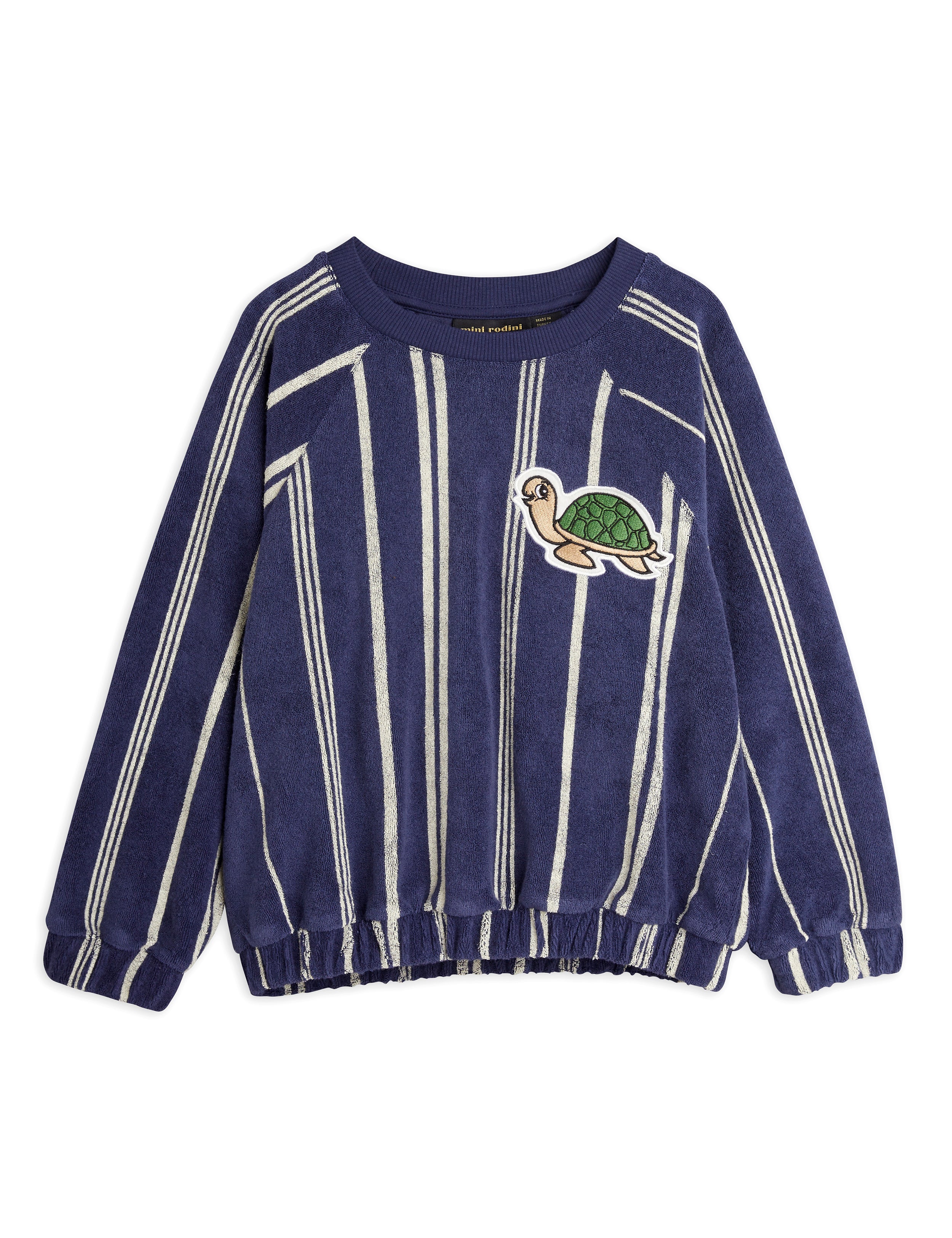 Mini Rodini Turtle Terry Sweatshirt for Kids - Soft Navy Blue Cotton Hoodie | Perfect for Playdates, School & Outdoor Adventures