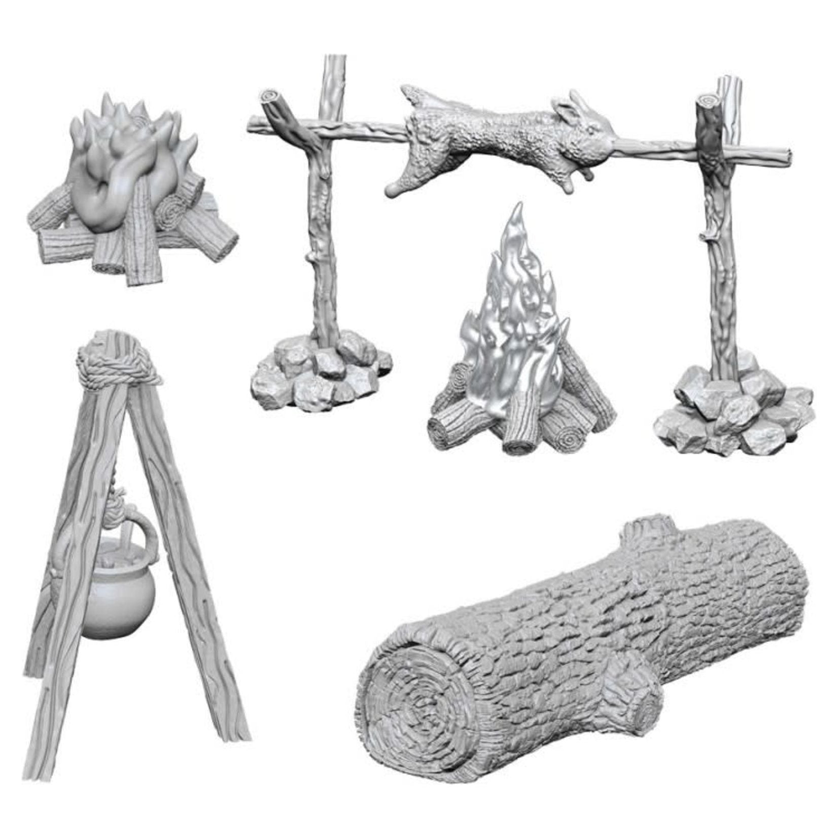 D&D Miniatures - WizKids Deep Cuts Camp Fire & Sitting Log Set - Fantasy RPG Accessories for Tabletop Gaming & D&D Campaigns
