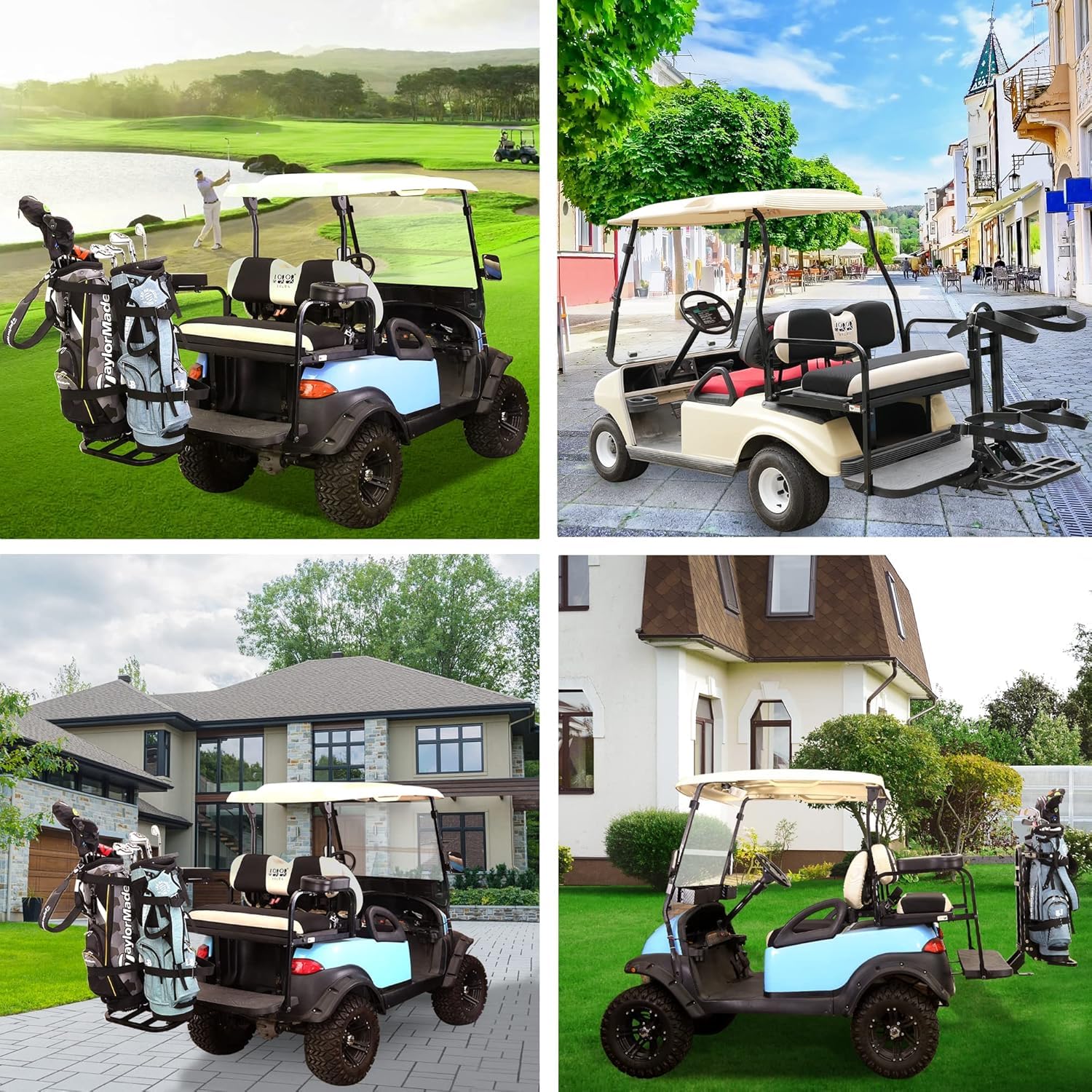Golf Cart Rear Seat Safety Grab Bar Hand Rail - Universal Fit for EZGO, Club Car, Yamaha & Most Golf Carts with Flip Rear Seat | Heavy Duty Bag Holder & Passenger Safety Handle | Perfect for Golf Courses, Resorts & Neighborhood Transport