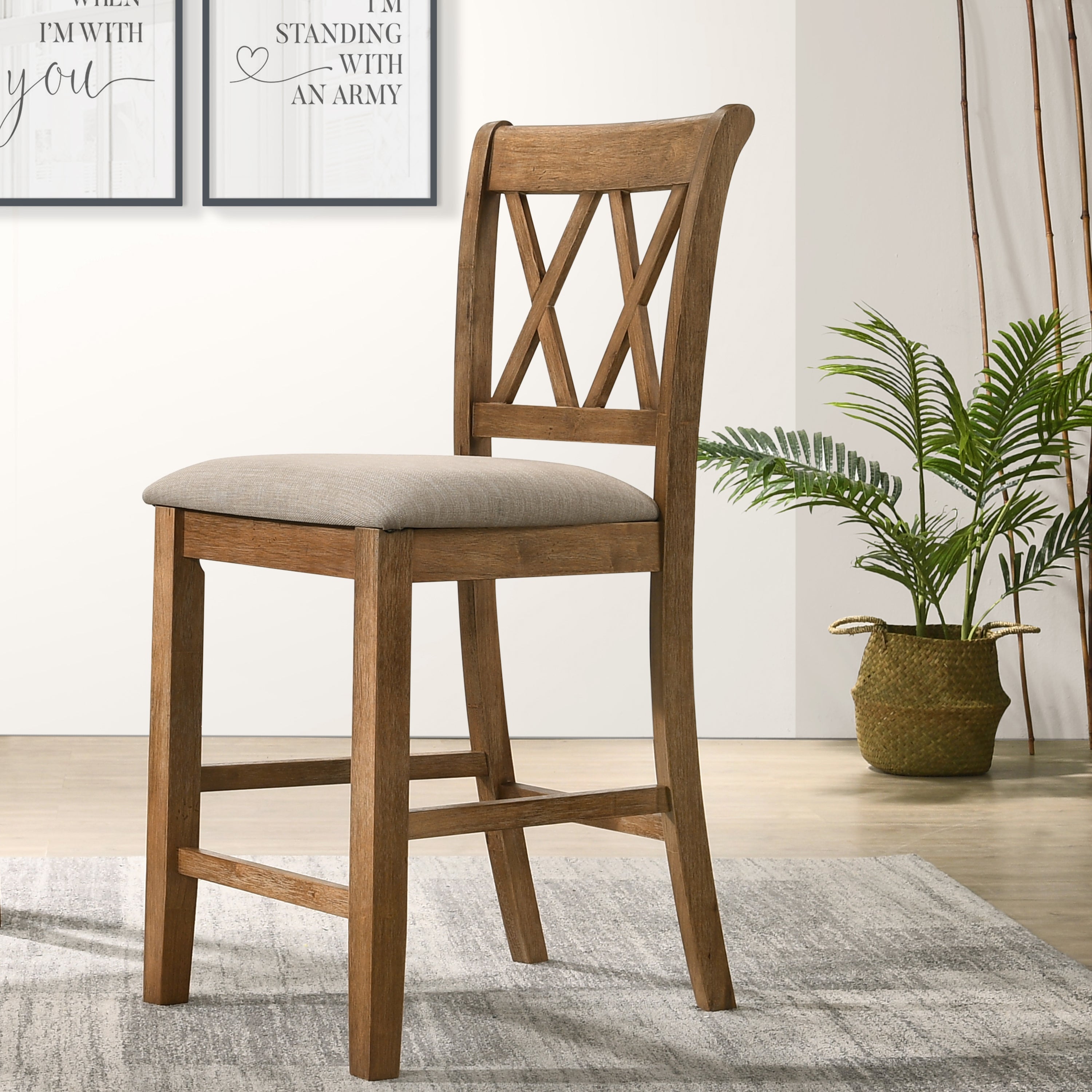 Roundhill Furniture Windvale Fabric Upholstered Counter Height Dining Chairs Set of 2 - Modern Kitchen Bar Stools for Breakfast Nook, Dining Room & Small Spaces