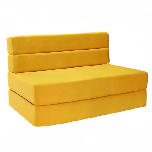 D&D Futon Furniture - Foldable Foam Mattress Twin Size | Convertible Sofa Bed & Guest Bed in Yellow | Perfect for Small Spaces, Studio Apartments & Overnight Guests