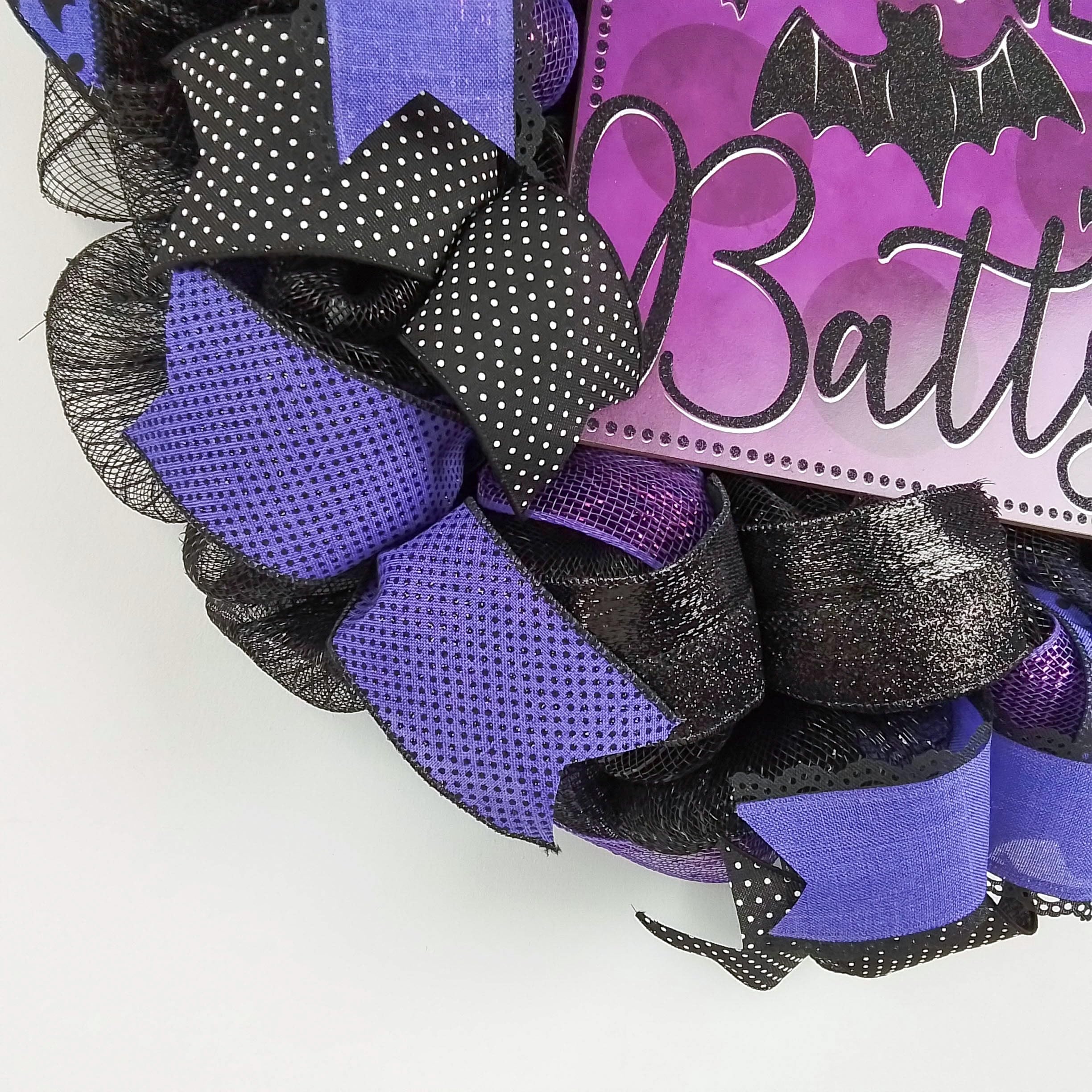 Halloween Bat Wreath for Front Door - Black & Purple Mesh Decor - Perfect for Spooky Home, Party & Outdoor Halloween Decorations