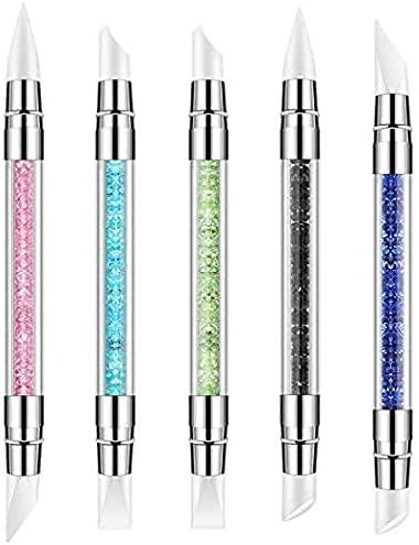 Sminakh 5Pcs Silicone Nail Art Brushes Set - Professional Silicone Rhinestone & Polish Carving Pen for Nail Design - Perfect for Gel Polish, Acrylic Nails & DIY Manicures at Home or Salon