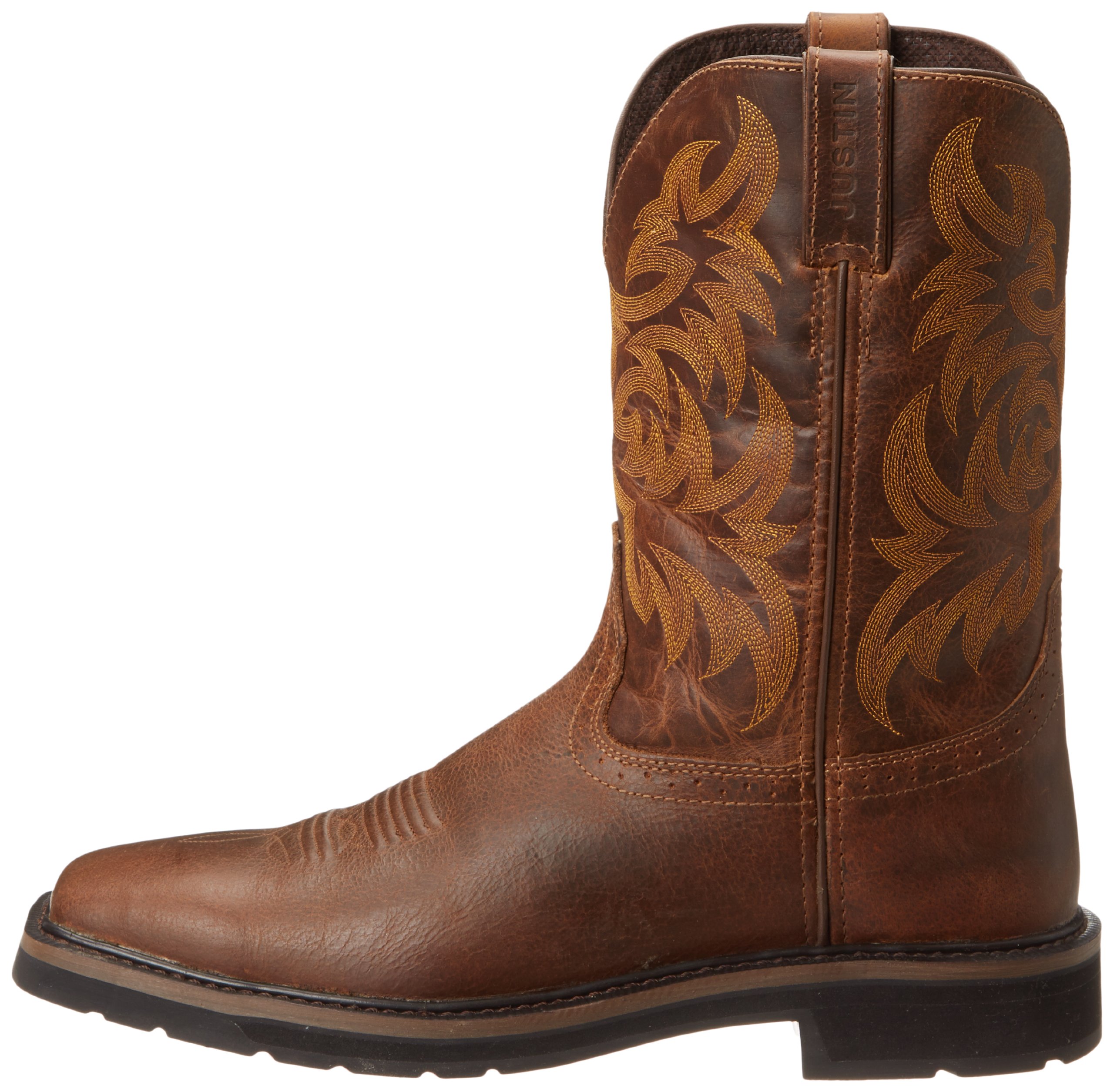 Justin Original Work Boots for Men - Driller Pull-On Square Toe Steel Toe Work Boots - Durable & Comfortable for Construction, Ranch & Outdoor Work
