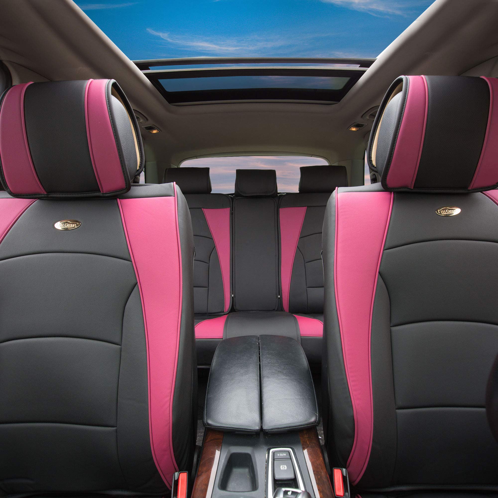 Premium FH Group Car Seat Covers - Universal Fit for Cars, Trucks & SUVs | Ultra Comfort Deluxe Leatherette in Pink & Black | Waterproof Seat Protector Cushion Set | Perfect for Daily Commute, Road Trips & Family Travel