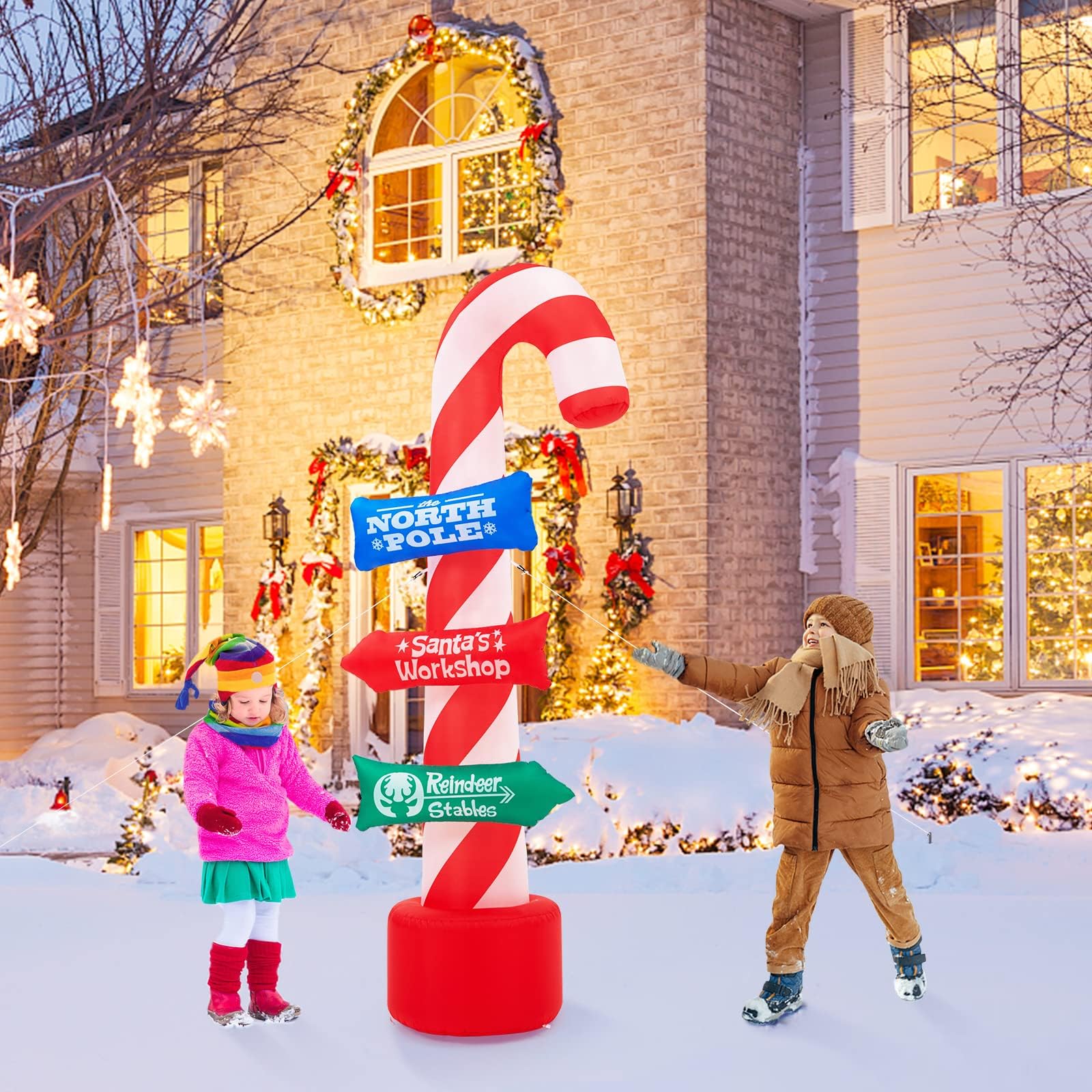 8FT Outdoor Inflatable Christmas Candy Canes with LED Lights - Holiday Yard Decorations for Xmas, Halloween, Winter Party & Home Decoration