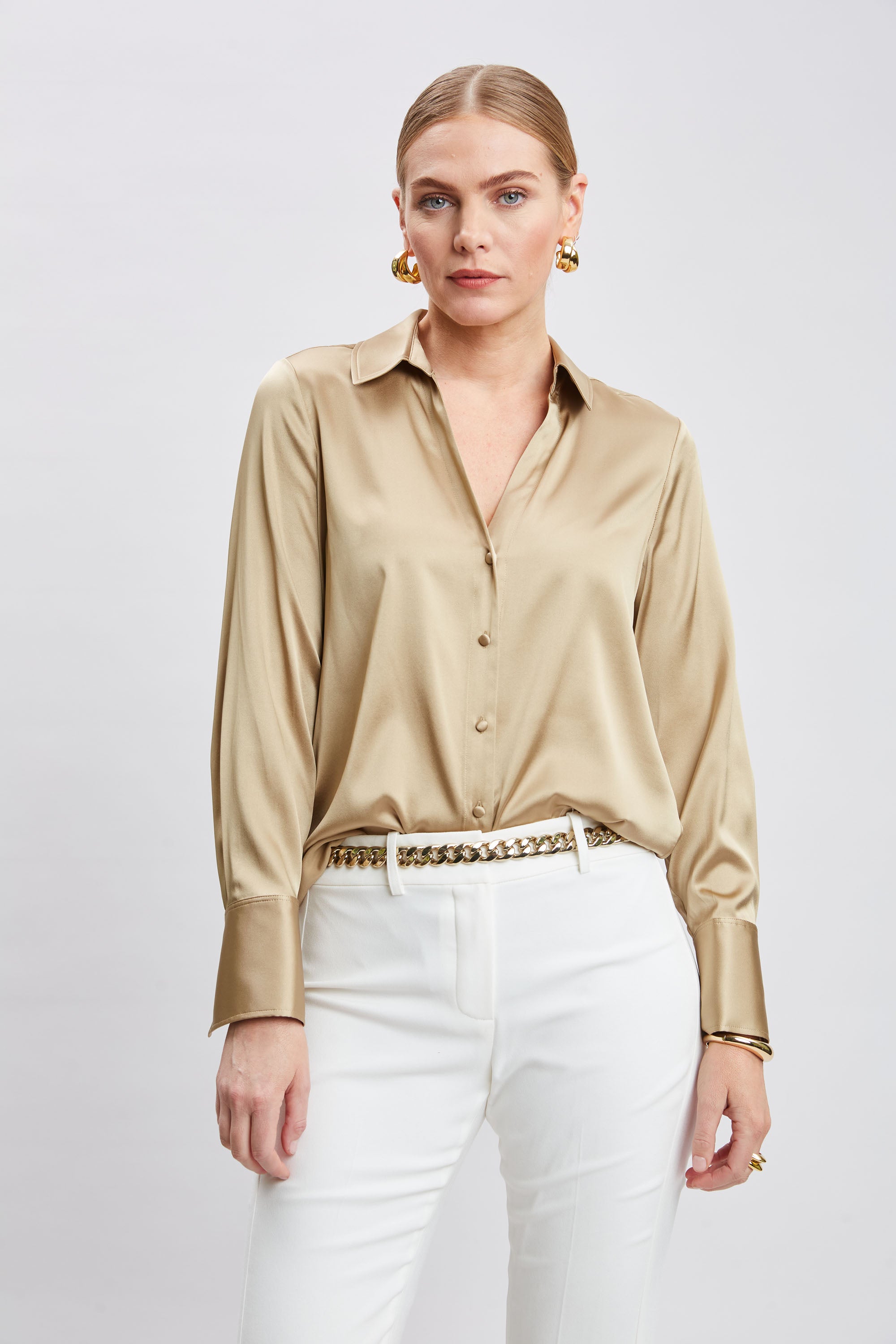 Luxury Silk Satin Button Down Shirt for Women - Elegant Blouse for Office, Party & Formal Wear - Soft & Shiny Womens Dress Shirt for Business & Special Occasions