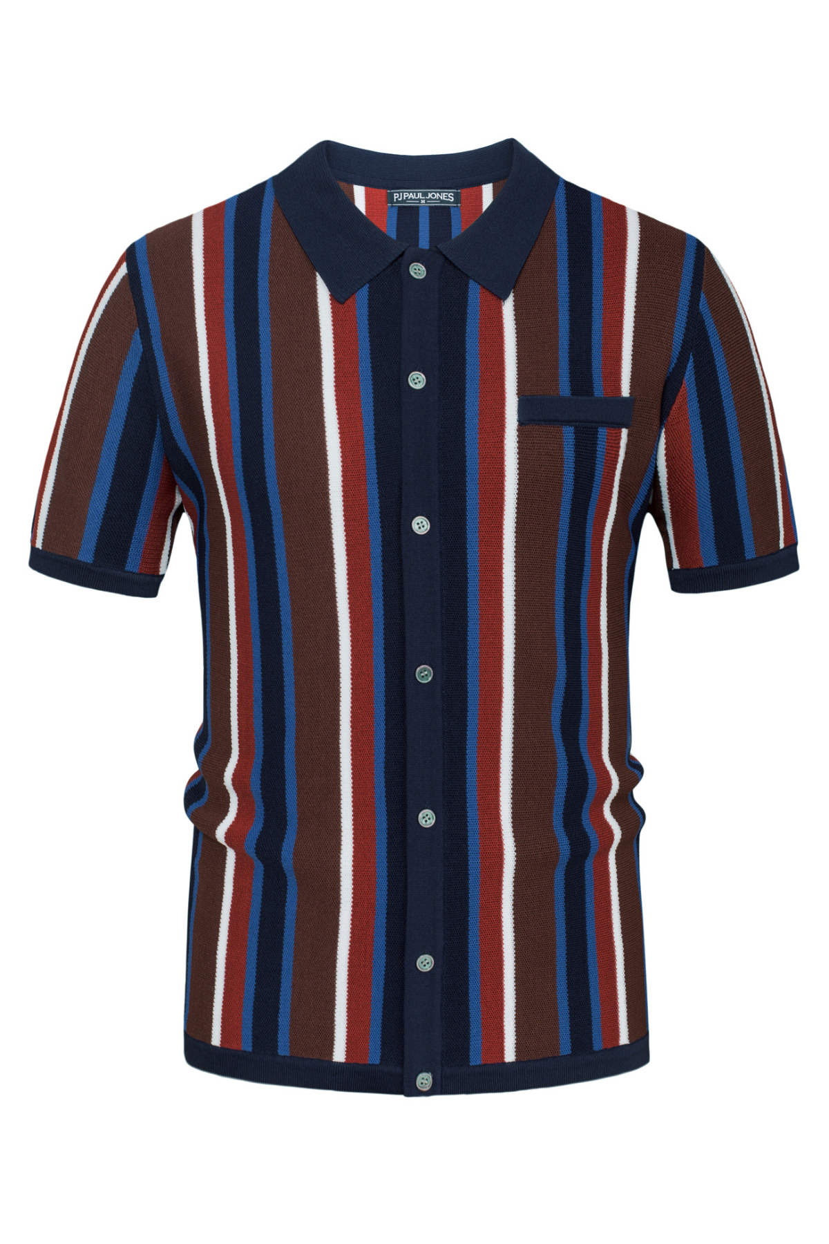 Vintage Stripe Lapel Collar Men's Short Sleeve Knit Polo Shirt - Casual Summer Office Wear & Weekend Outfit