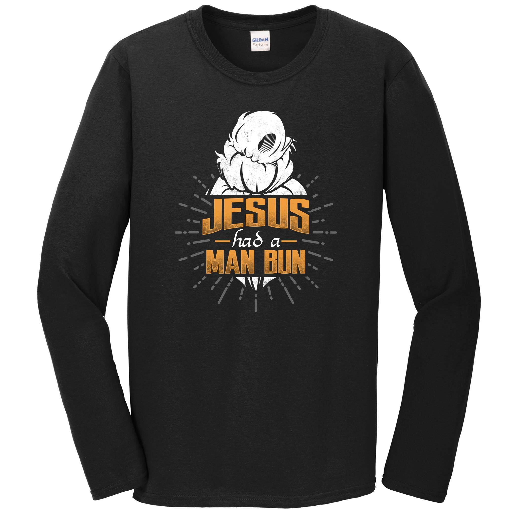 Funny Jesus Had A Man Bun Long Sleeve T-Shirt - Humorous Christian Apparel for Men - Perfect for Casual Wear, Gifts & Religious Events