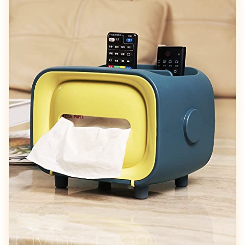 Multifunctional Plastic Desktop Tissue Box Holder - Creative Storage Organizer for Office & Home, Cute Yellow & Blue Paper Towel Dispenser - Perfect for Desk, Bathroom, Kitchen & Dorm Organization