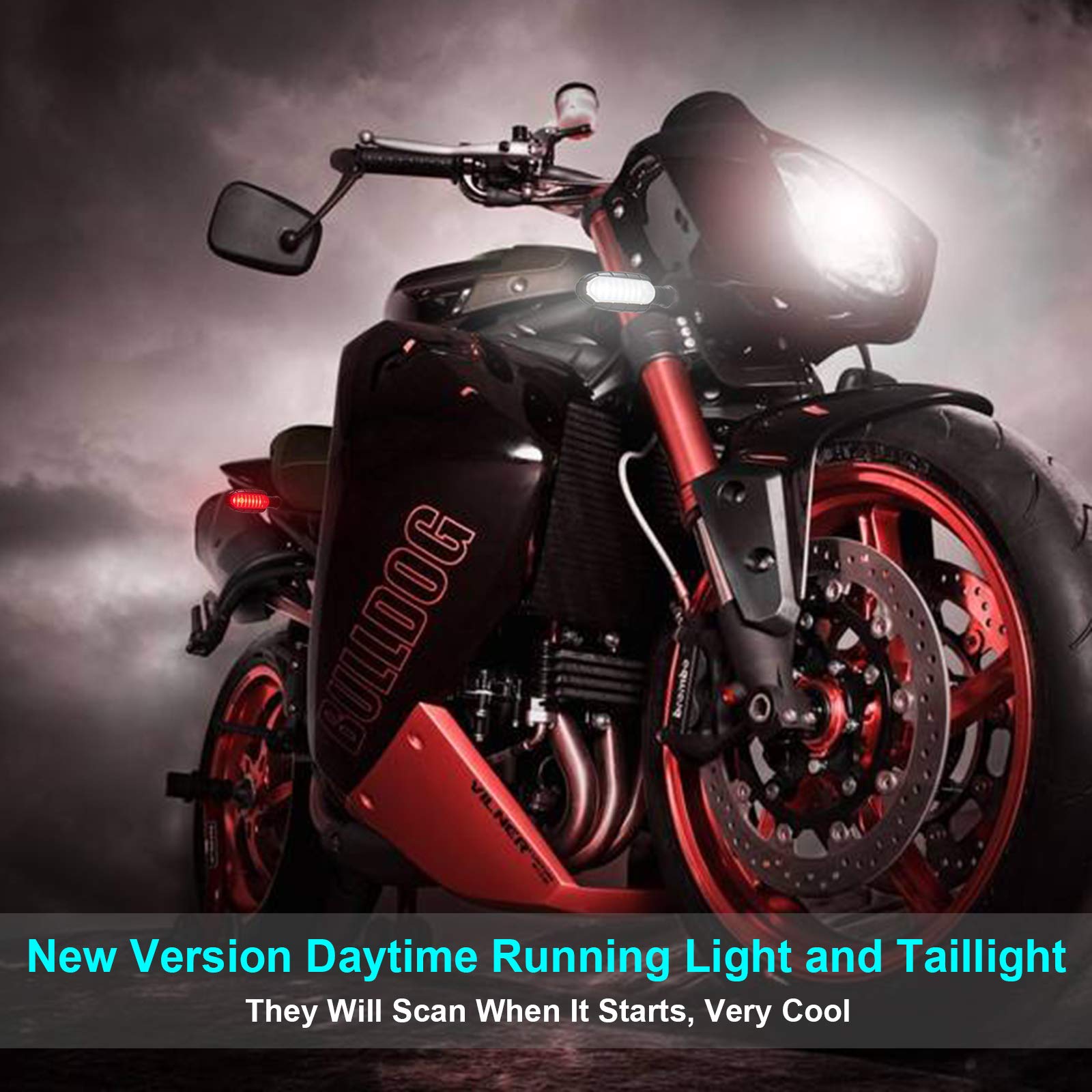 Kinstecks 4PCS Motorcycle LED Turn Signal Lights - Amber White Red Flowing Indicators, 12V Daytime Running Lights & Brake Taillights for Motorbikes | Perfect for Night Riding and Enhanced Safety