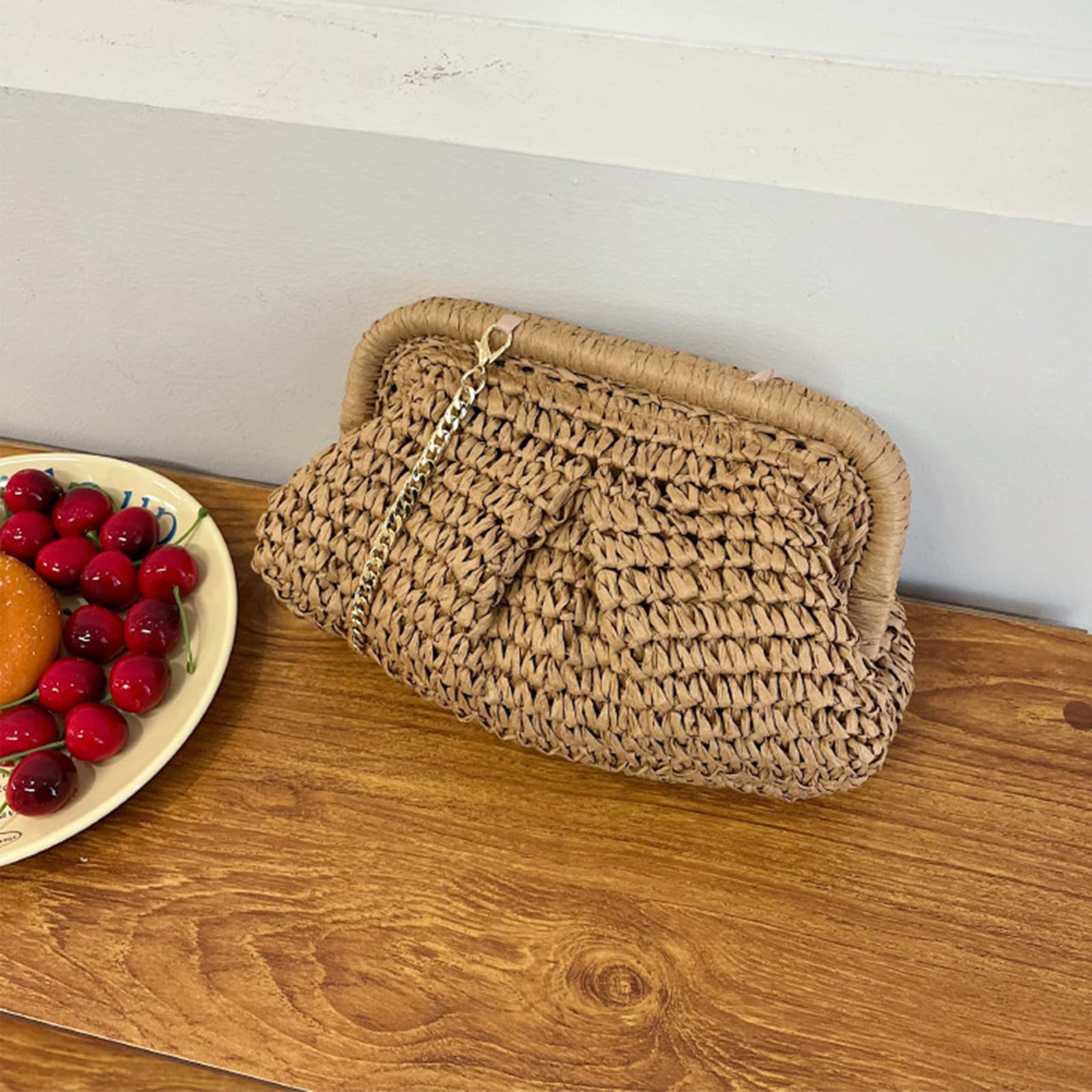 Stylish Straw Clutch Handbag with Chain Strap - Designer Woven Crossbody Shoulder Bag for Women | Perfect for Beach Parties, Summer Outings & Evening Events